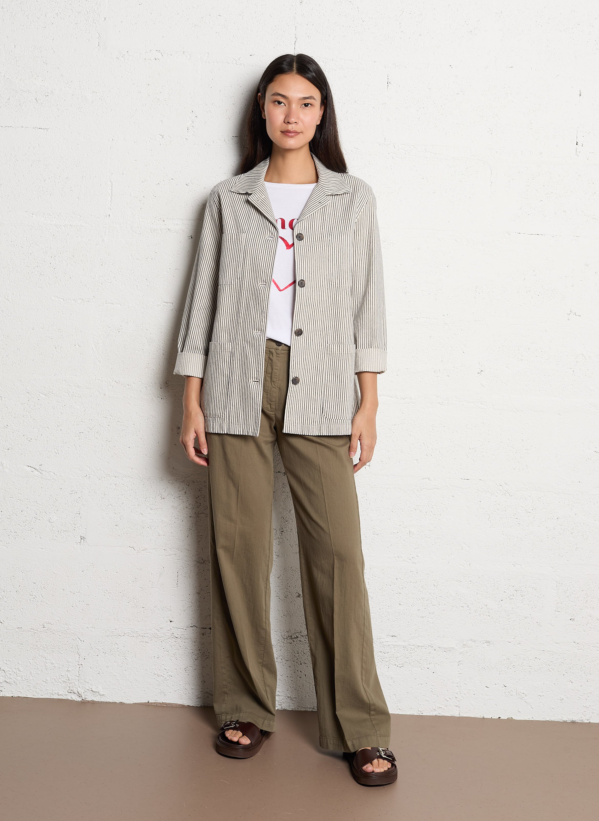 Veste col classique rayée en coton mélangé HARTFORD Beige