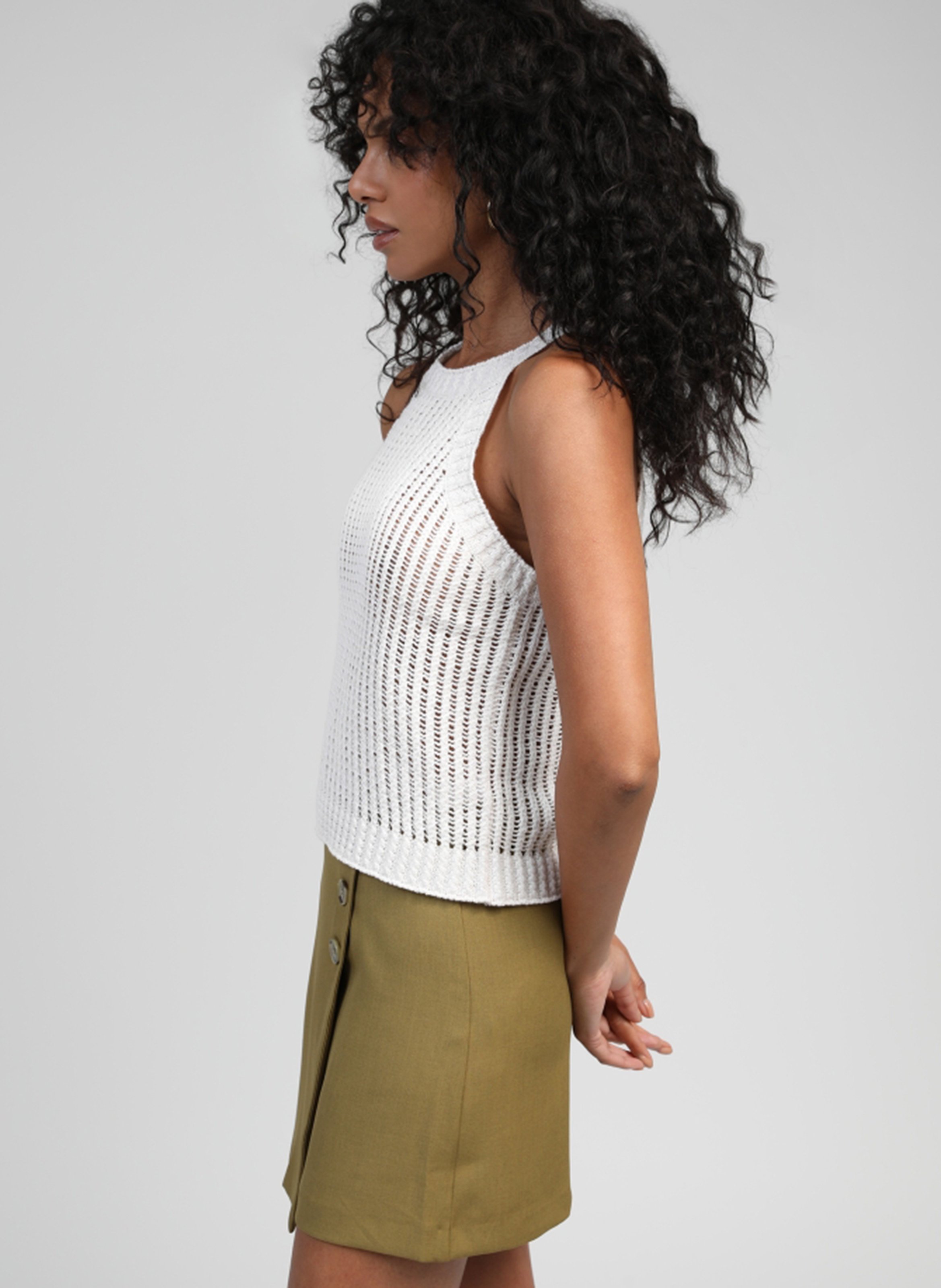 Knitted ribbed sleeveless top AN'GE White