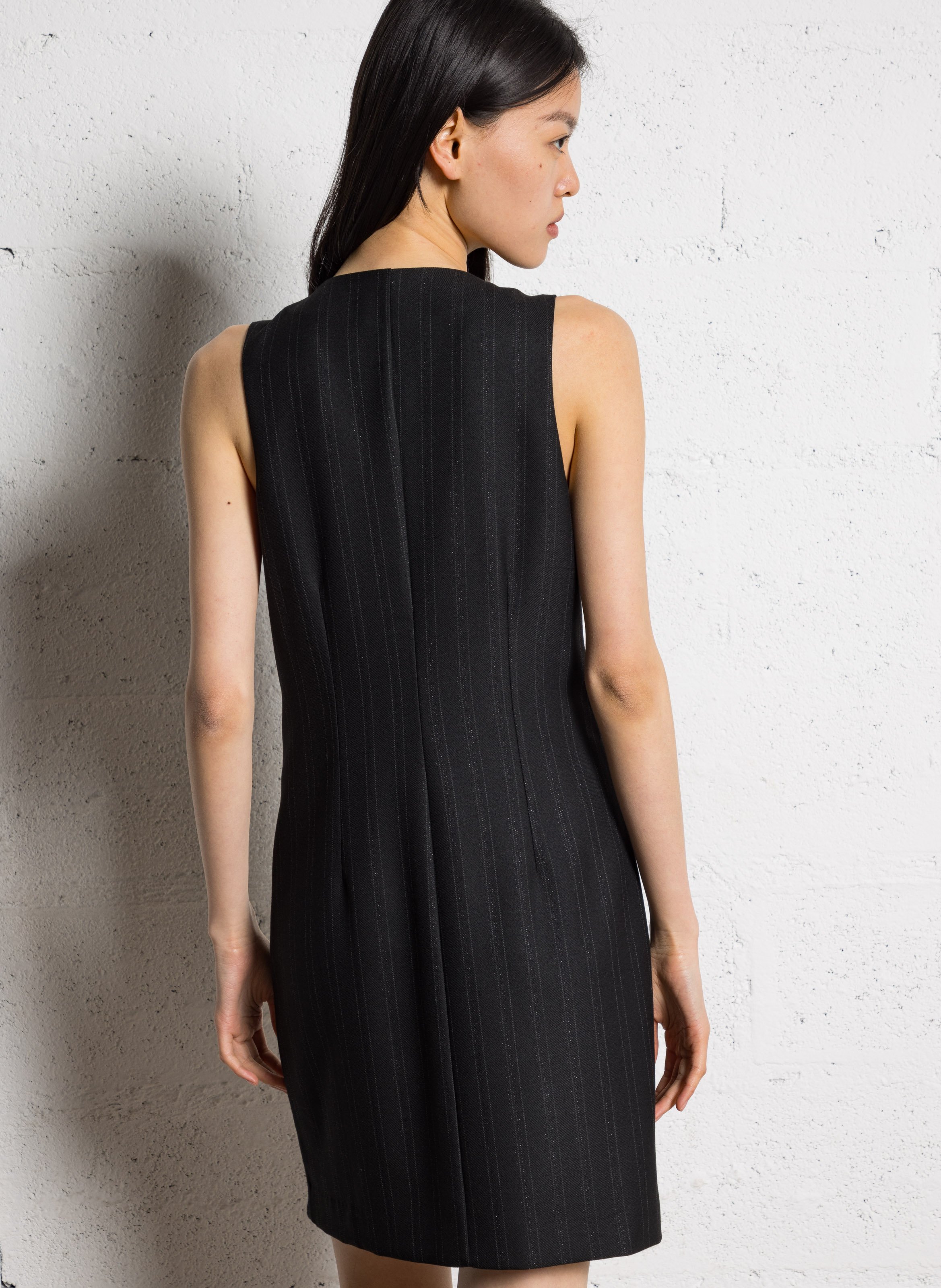 Short striped V-neck dress I CODE Black