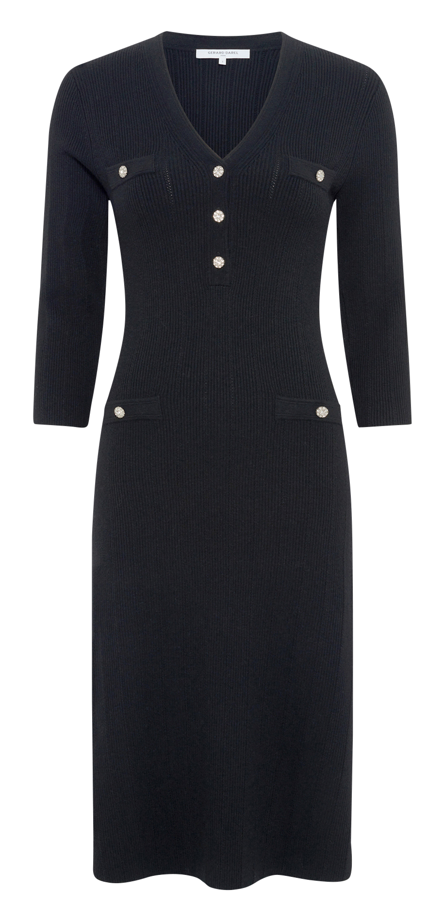 Robe midi col v en laine mélangée GERARD DAREL Noir
