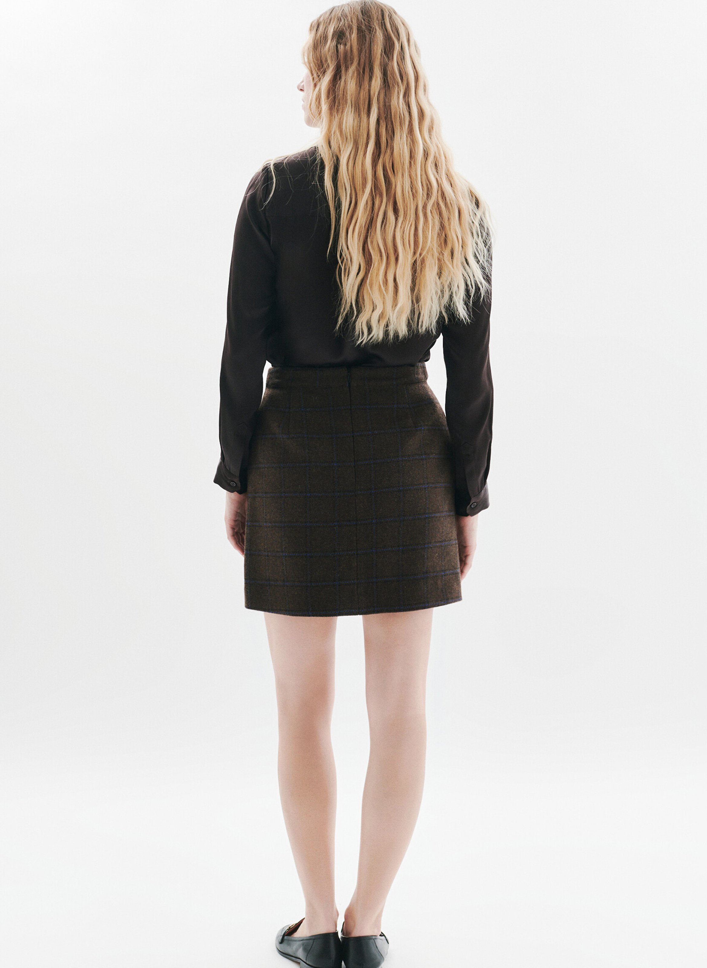Short checked wool skirt CAROLL Brown