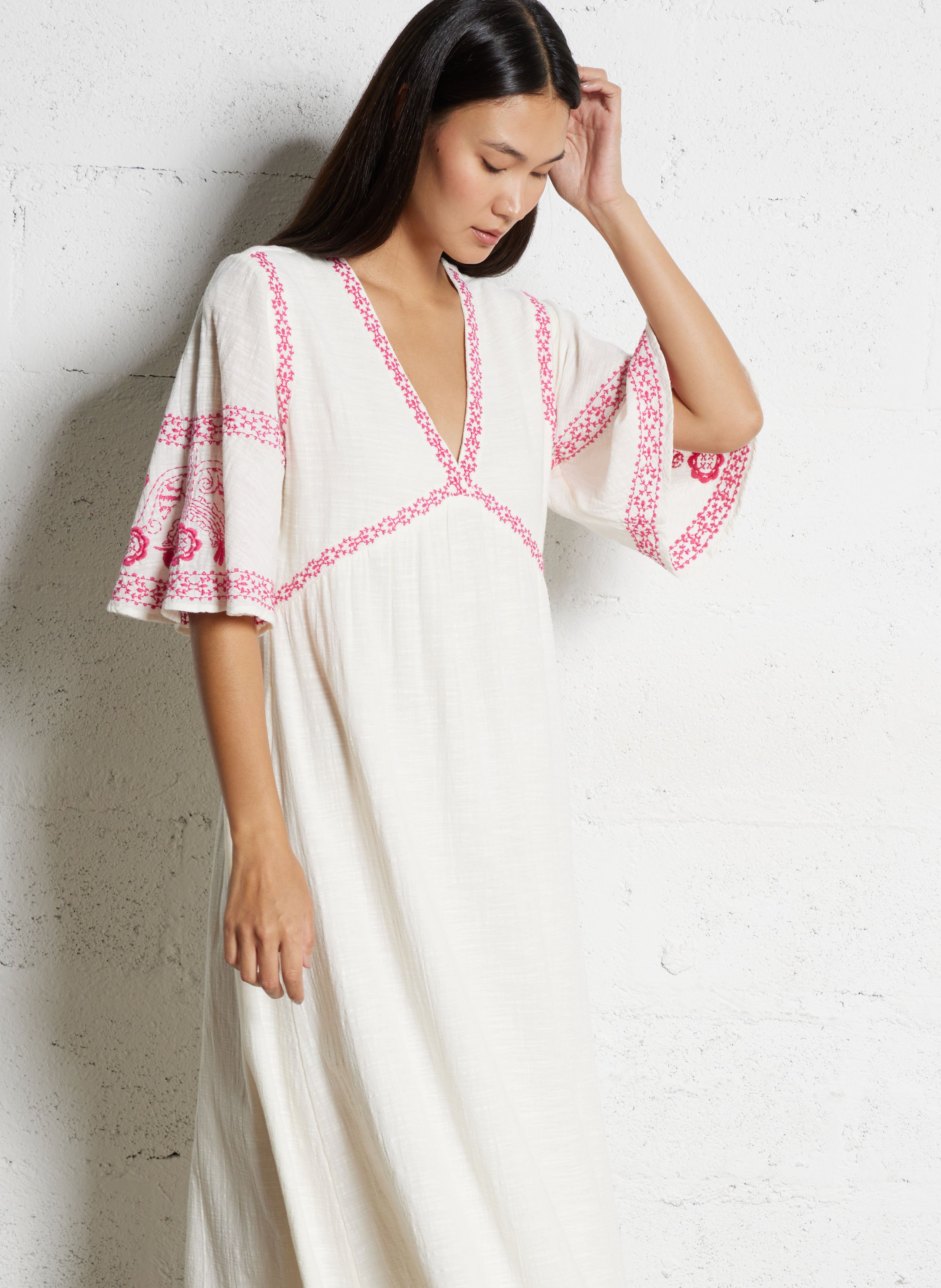 Embroidered cotton midi dress MAISON 123 Pink