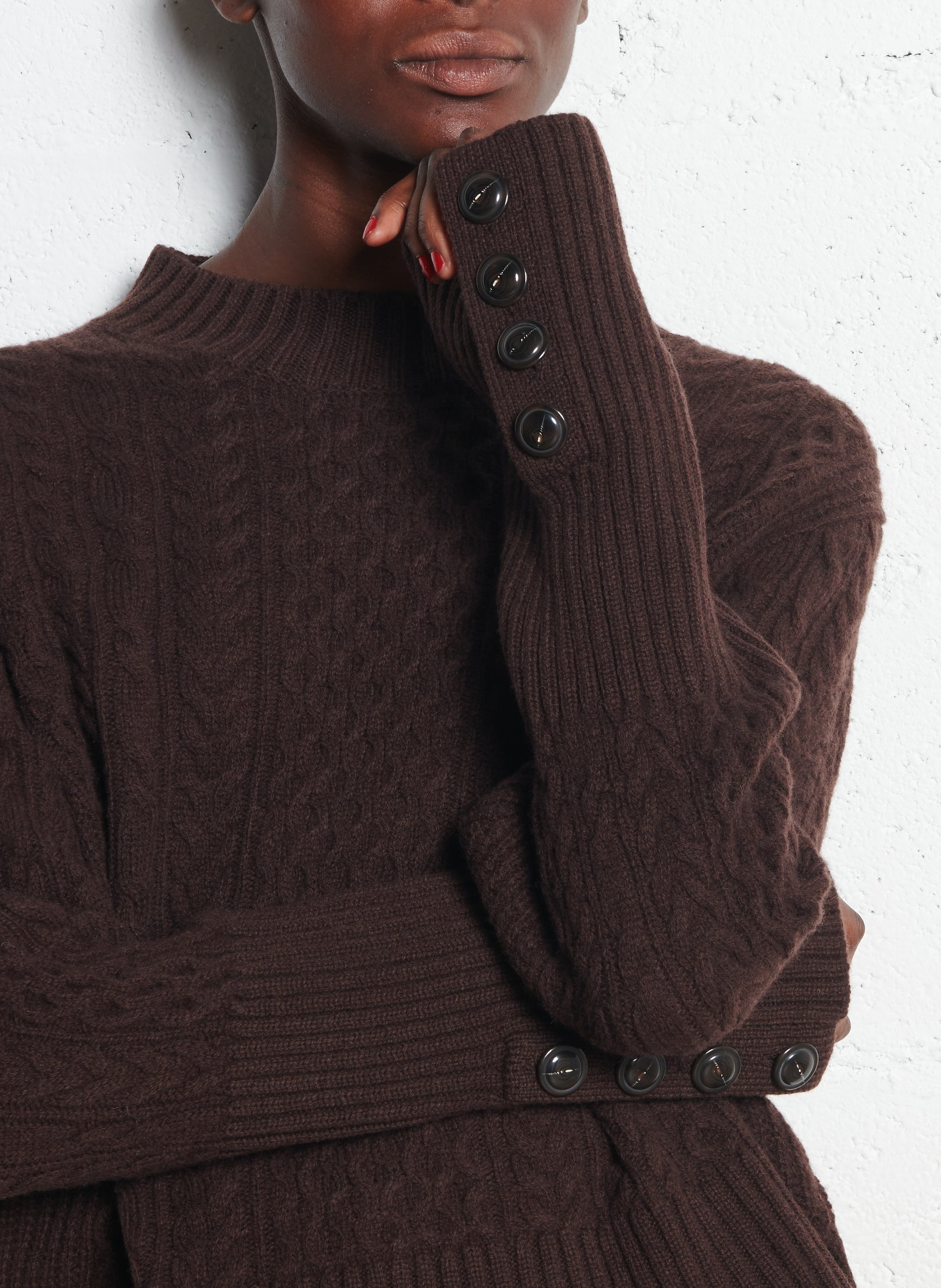 Pull col rond en laine MAISON ANJE Marron