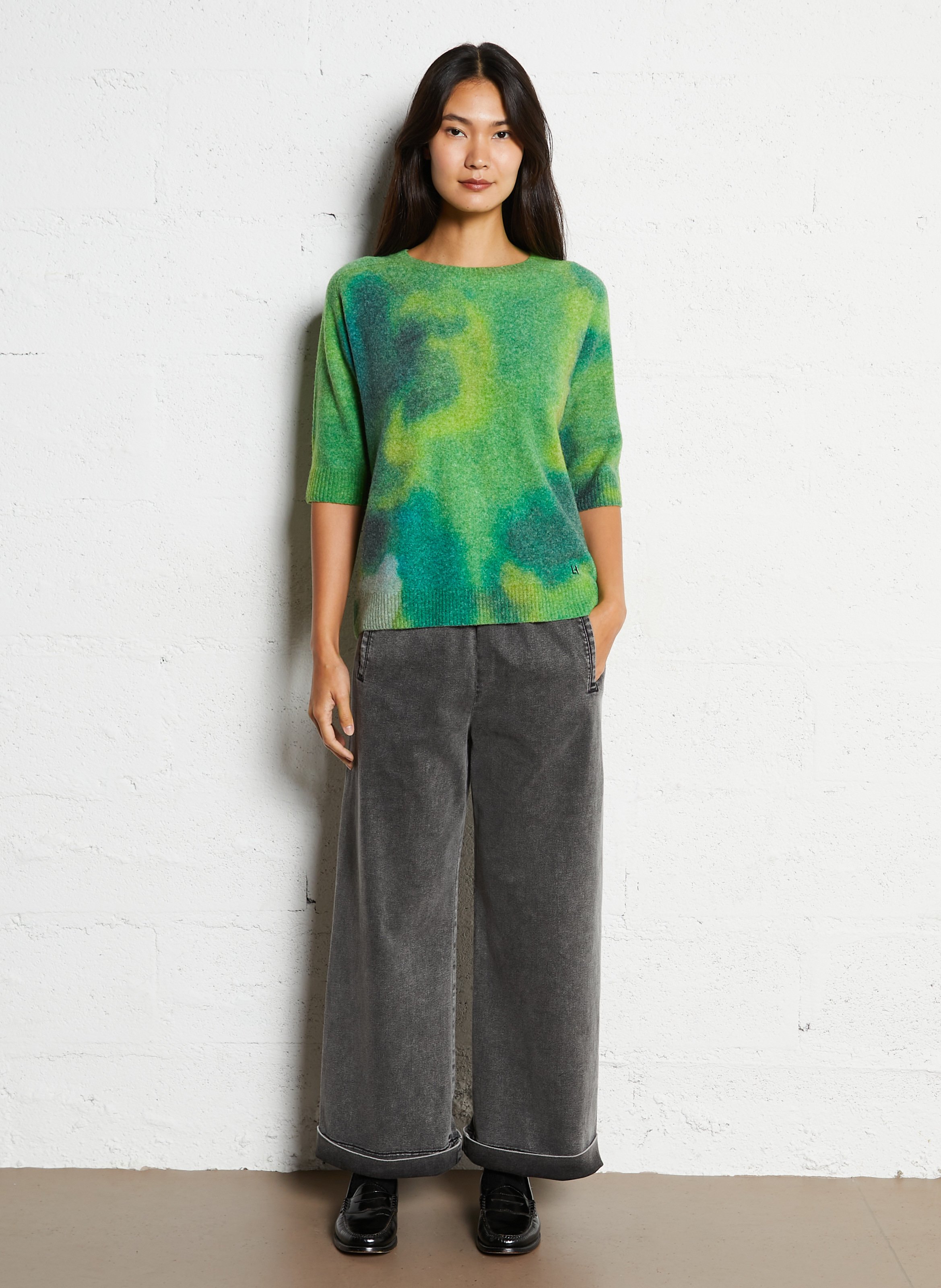 Pull col rond en laine mélangée LEON & HARPER Vert