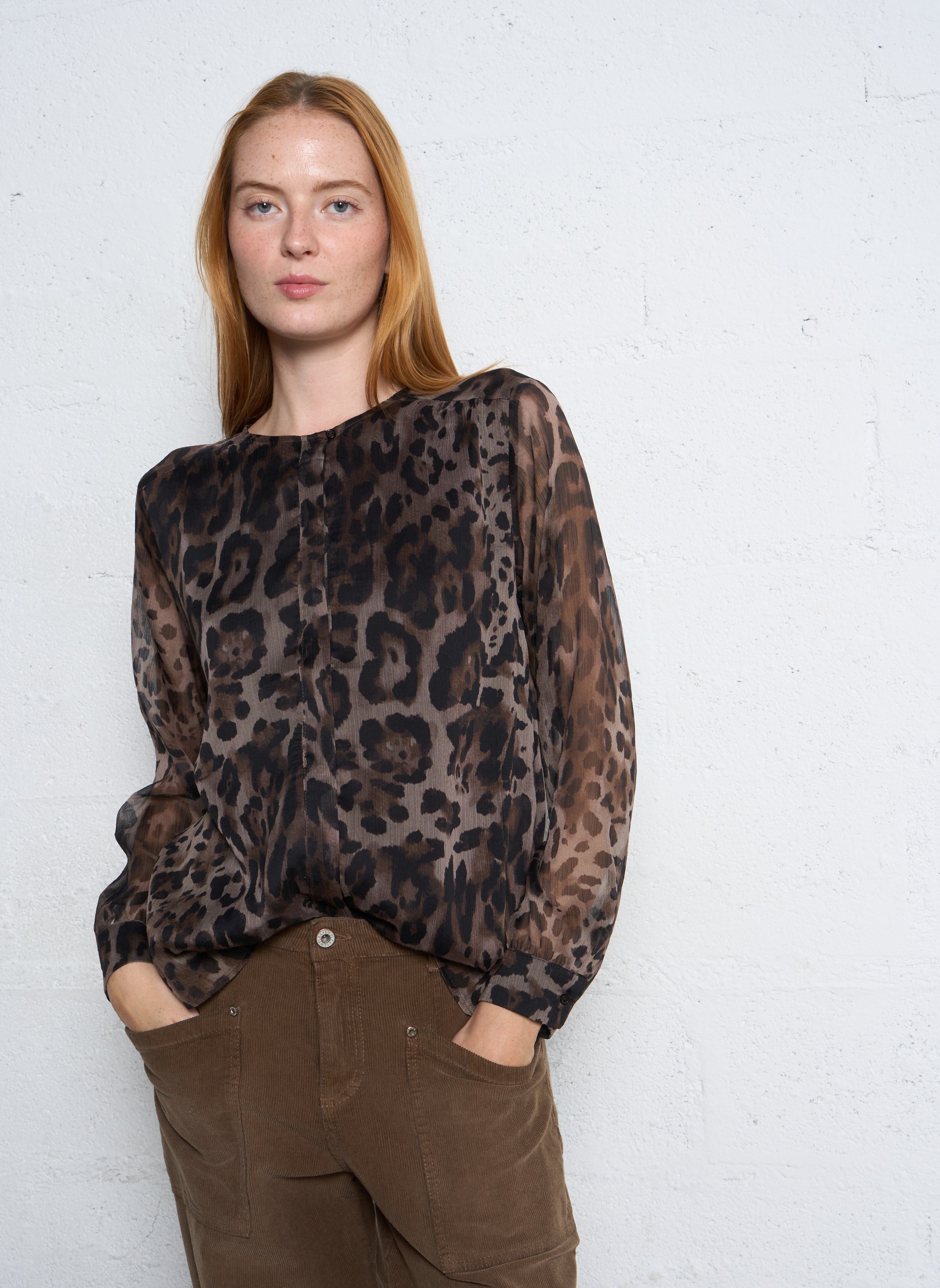 Blouse droite col rond léopard SUD EXPRESS Beige