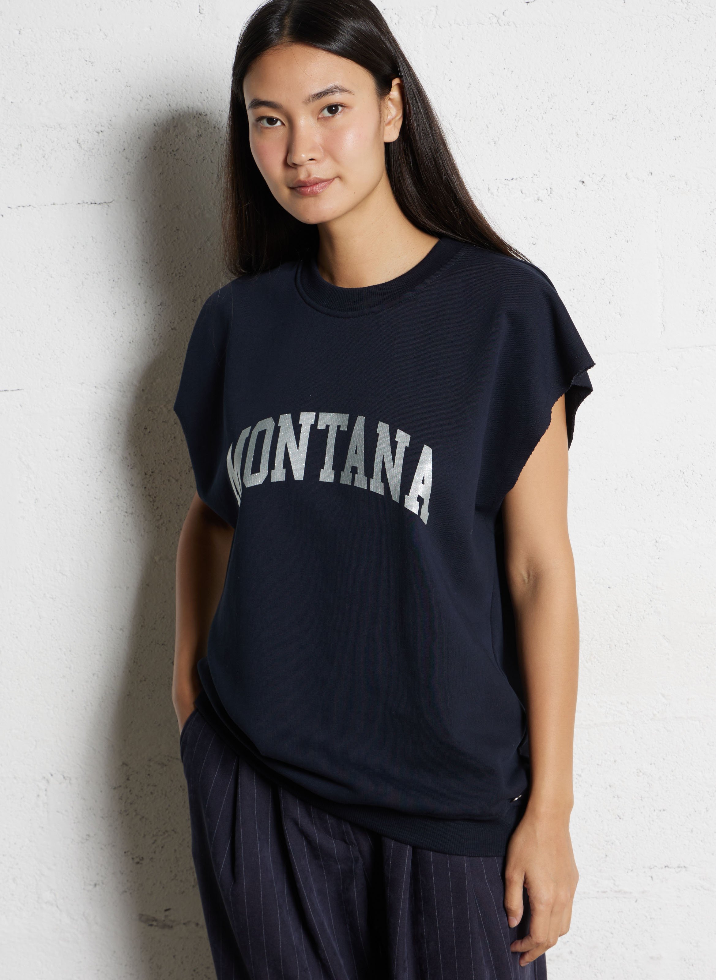 Sweat oversize col rond en coton PLEASE Bleu