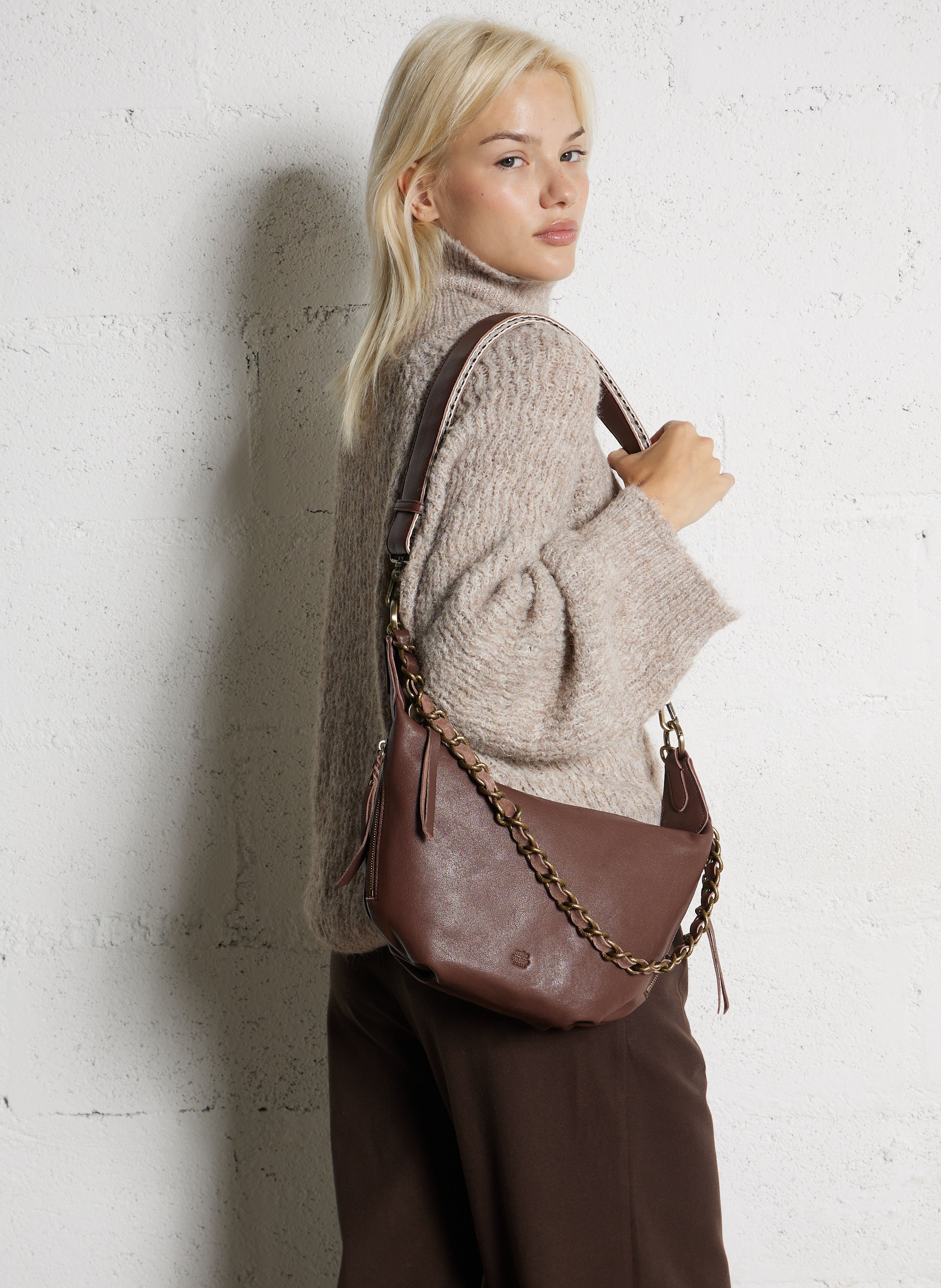 Leren clutch MILA LOUISE Bruin