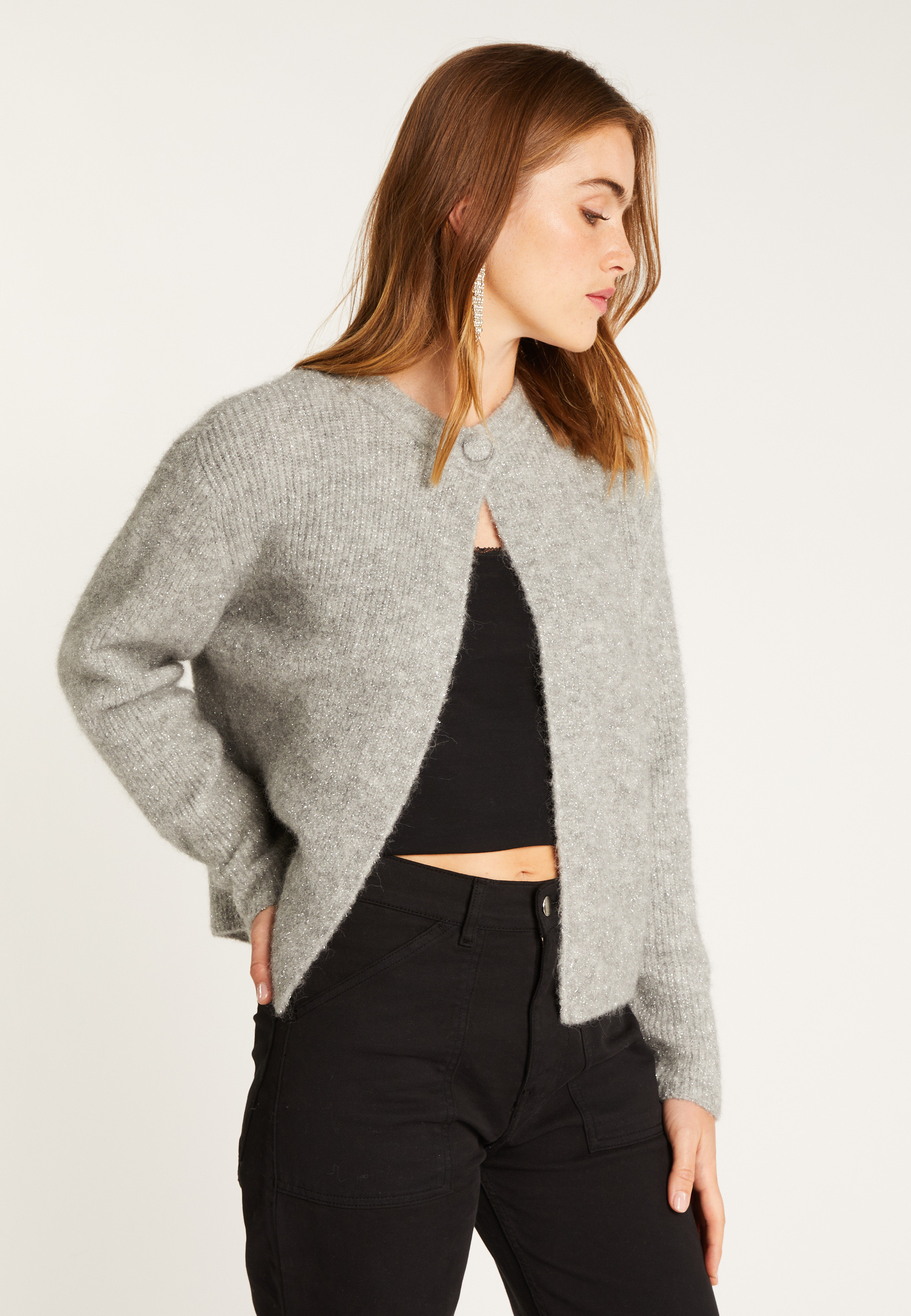 Collarless wool-blend cardigan MAISON MONTAGUT Grey