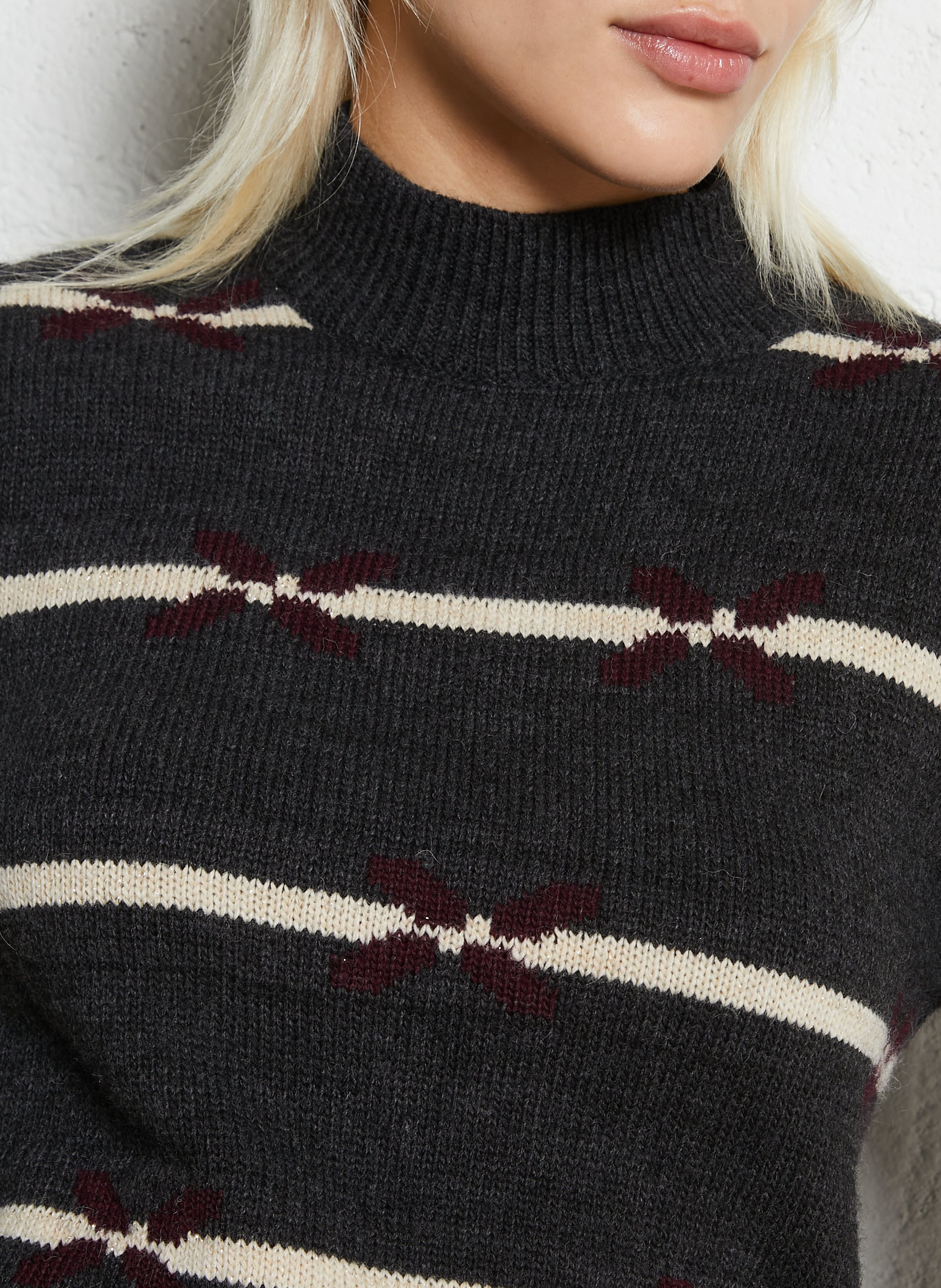 Pull col montant rayé I CODE Noir