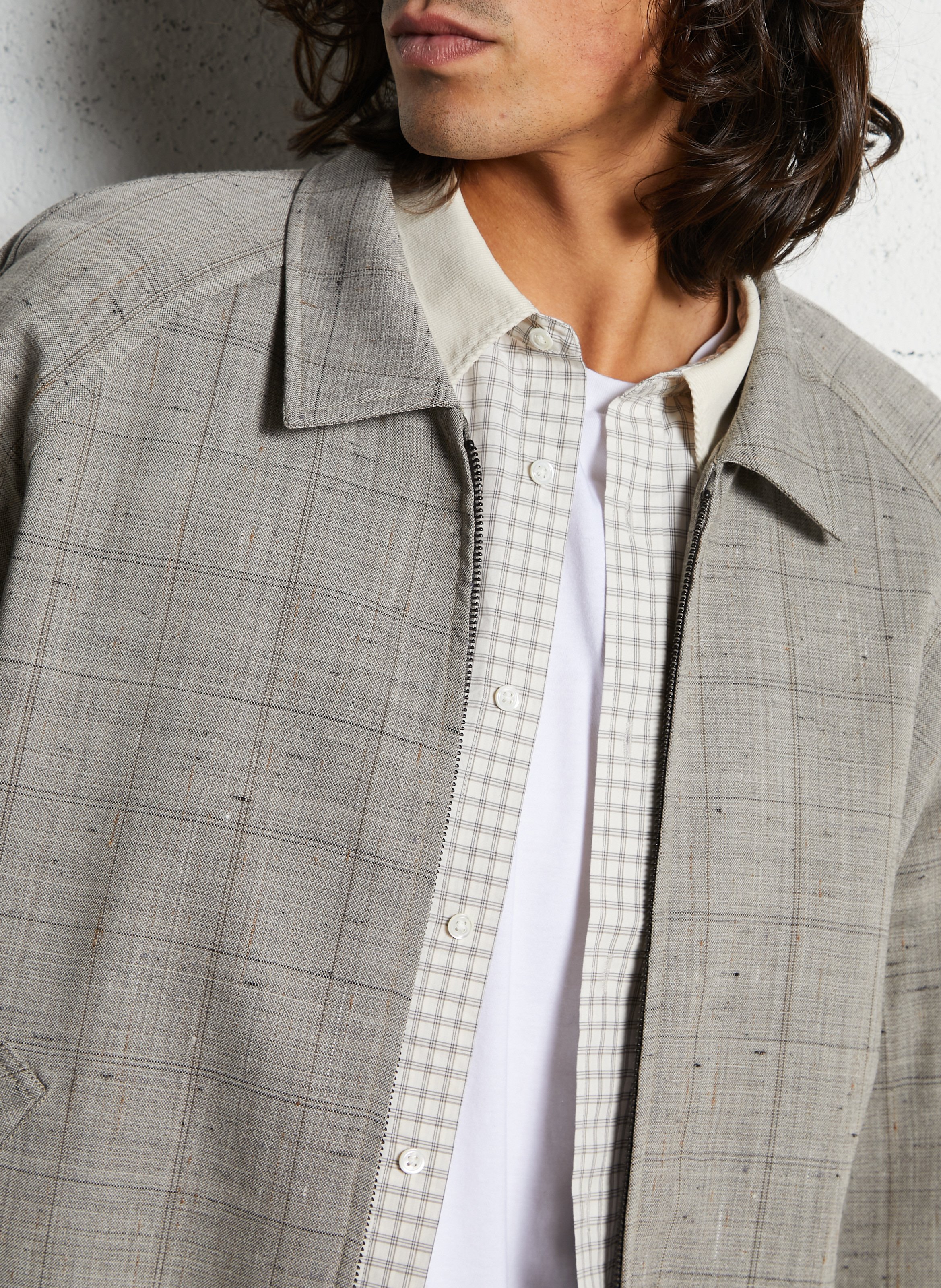 Checked jacket with classic collar IKKS Brown