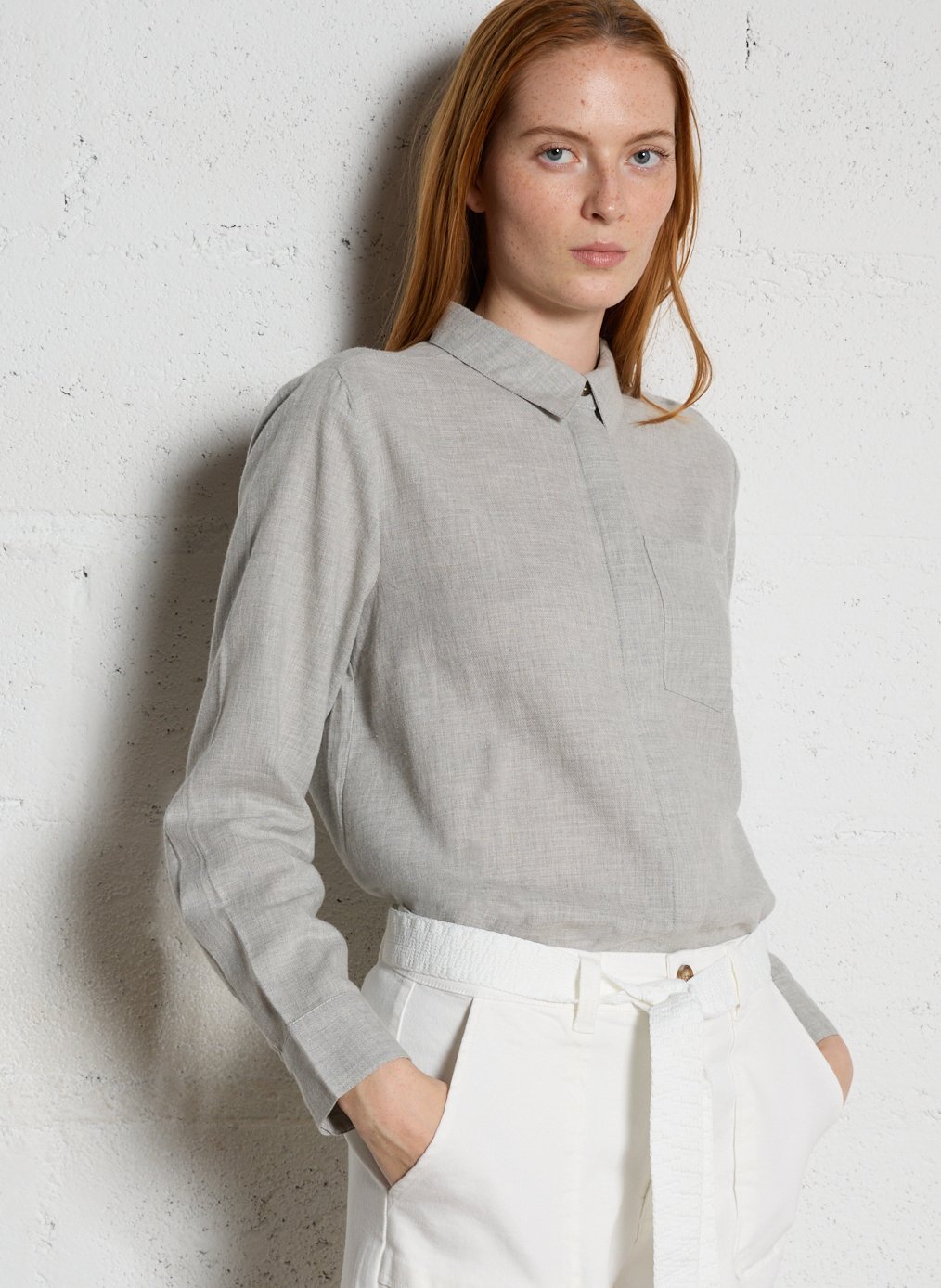 Chemise droite col classique en coton mélangé LA PETITE ETOILE Gris