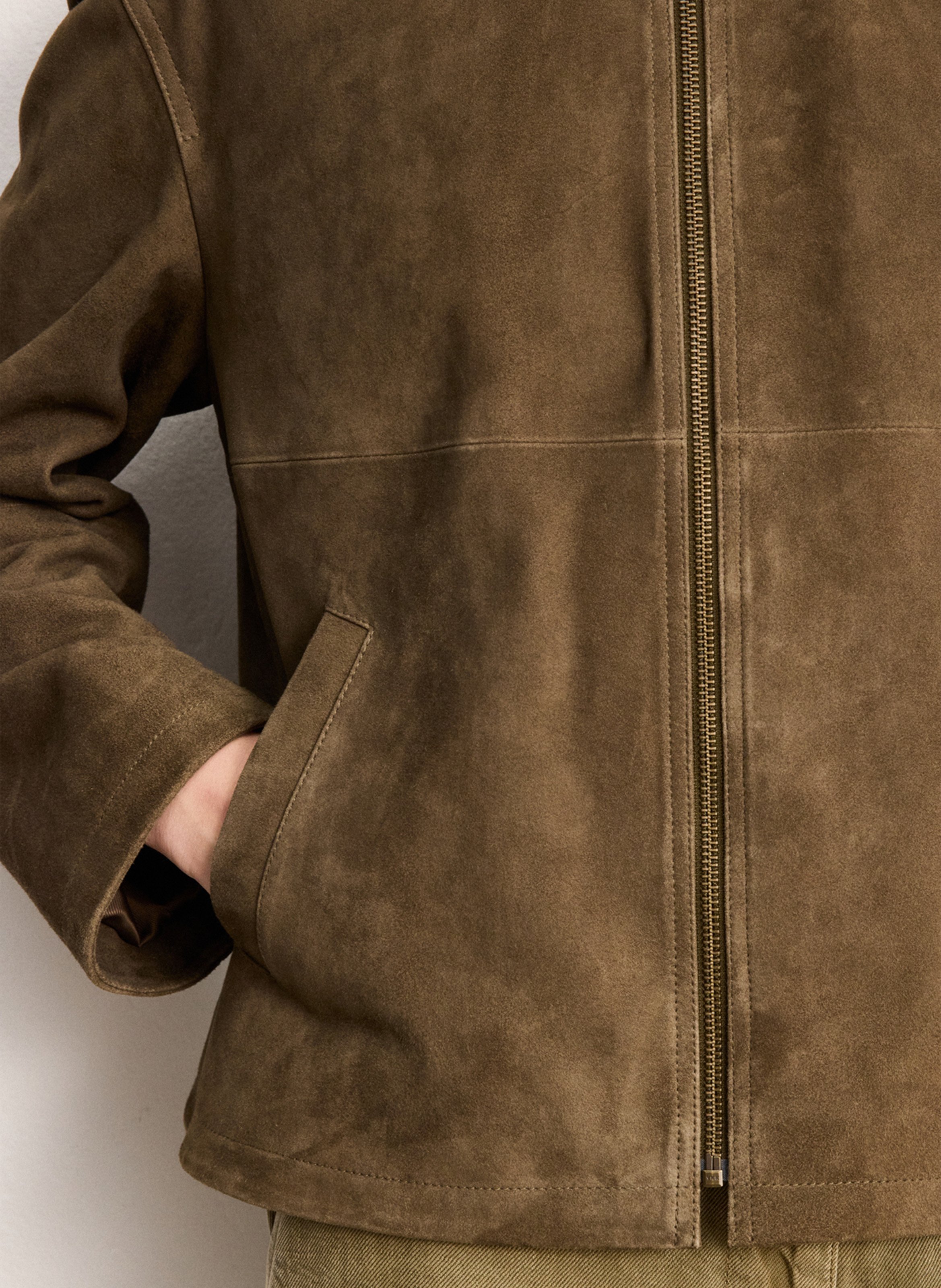 Oversized jacket with classic collar in suede leather PABLO Khaki