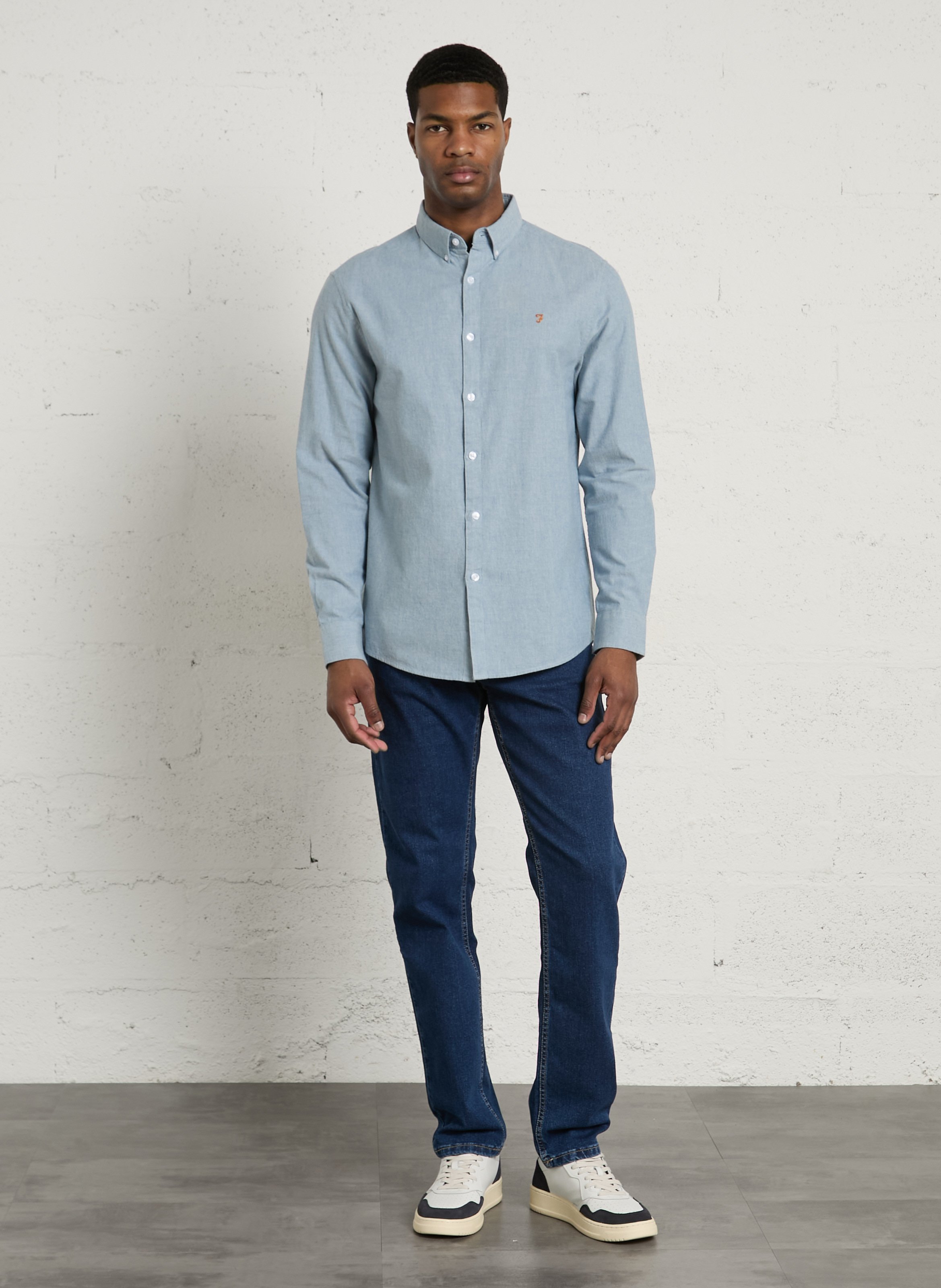 Chemise regular-fit col américain en coton bio FARAH Bleu