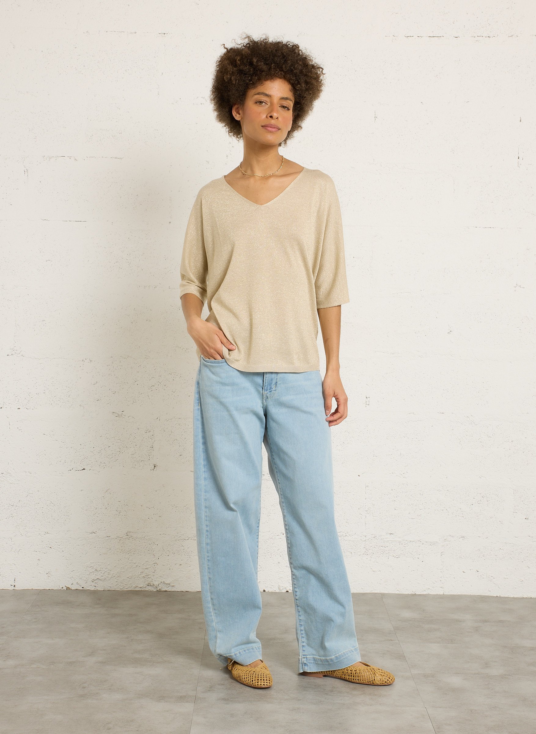 Pull col V oversize pailleté SUD EXPRESS Doré