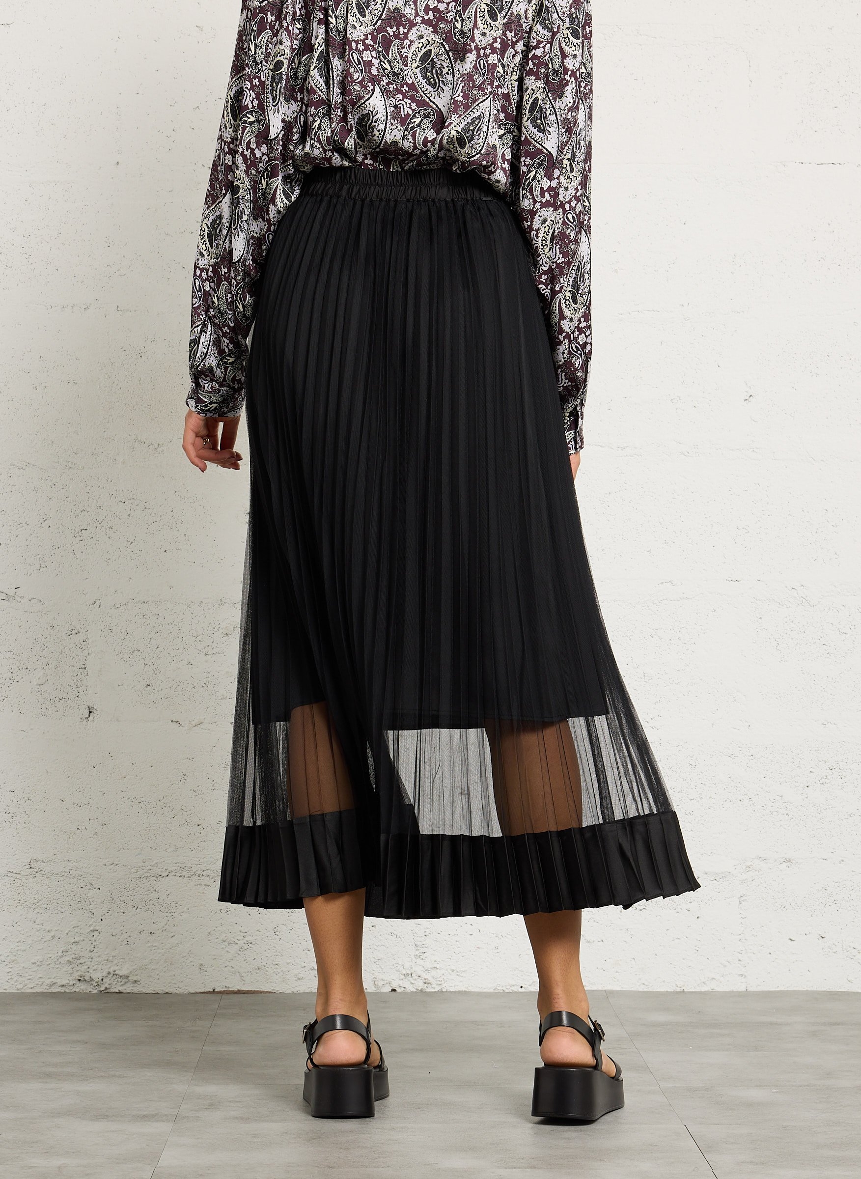 Jupe longue droite plissée IKKS Noir