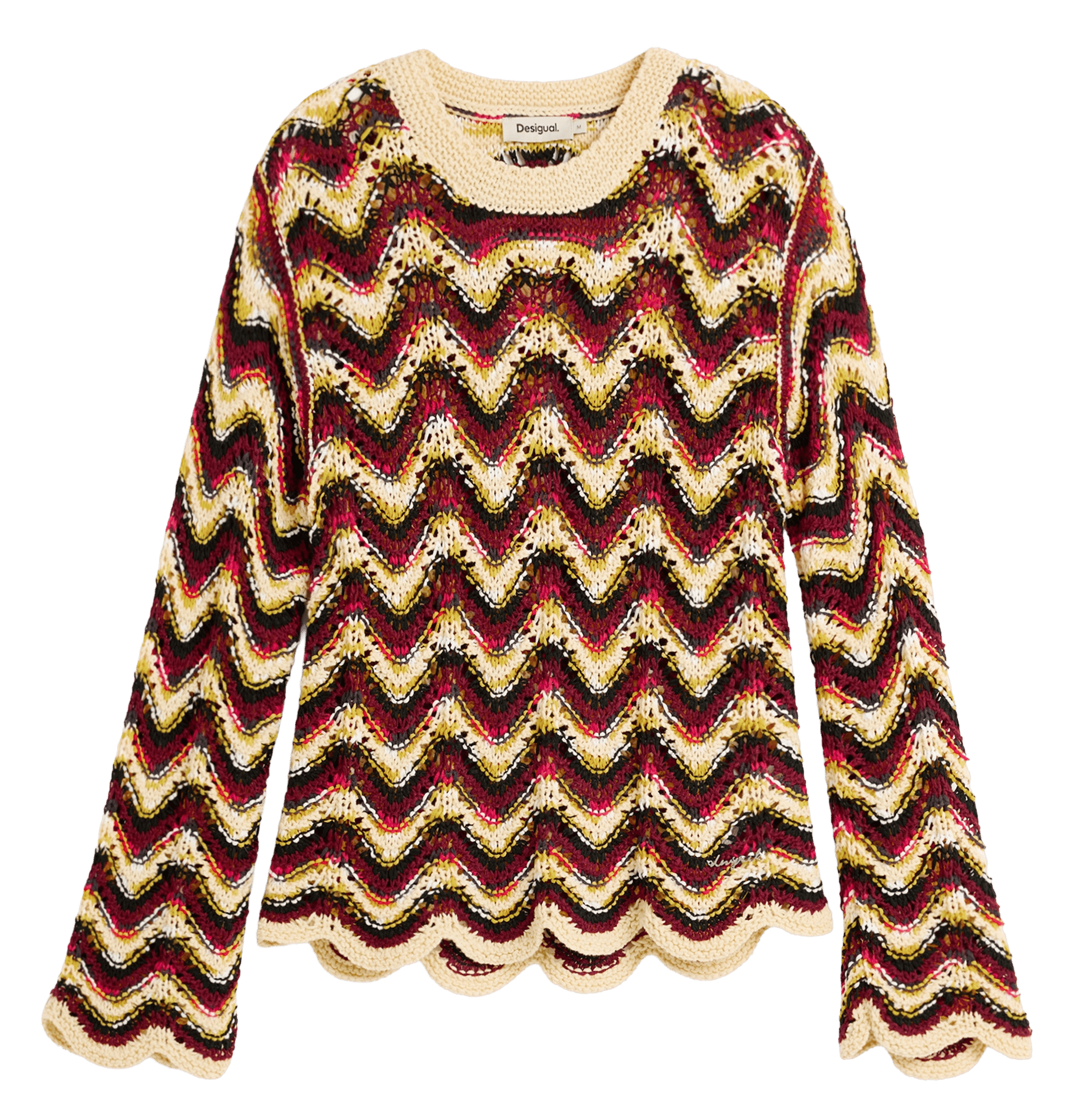 Pull ample col bateau en crochet DESIGUAL Vert