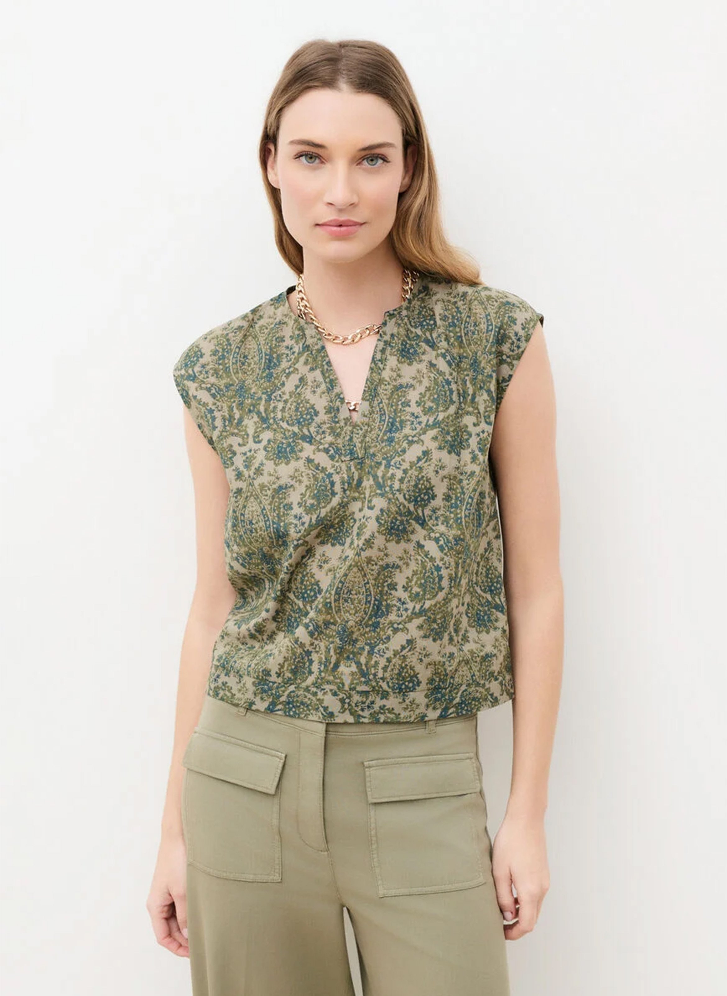 Top col V en coton CAROLL Vert