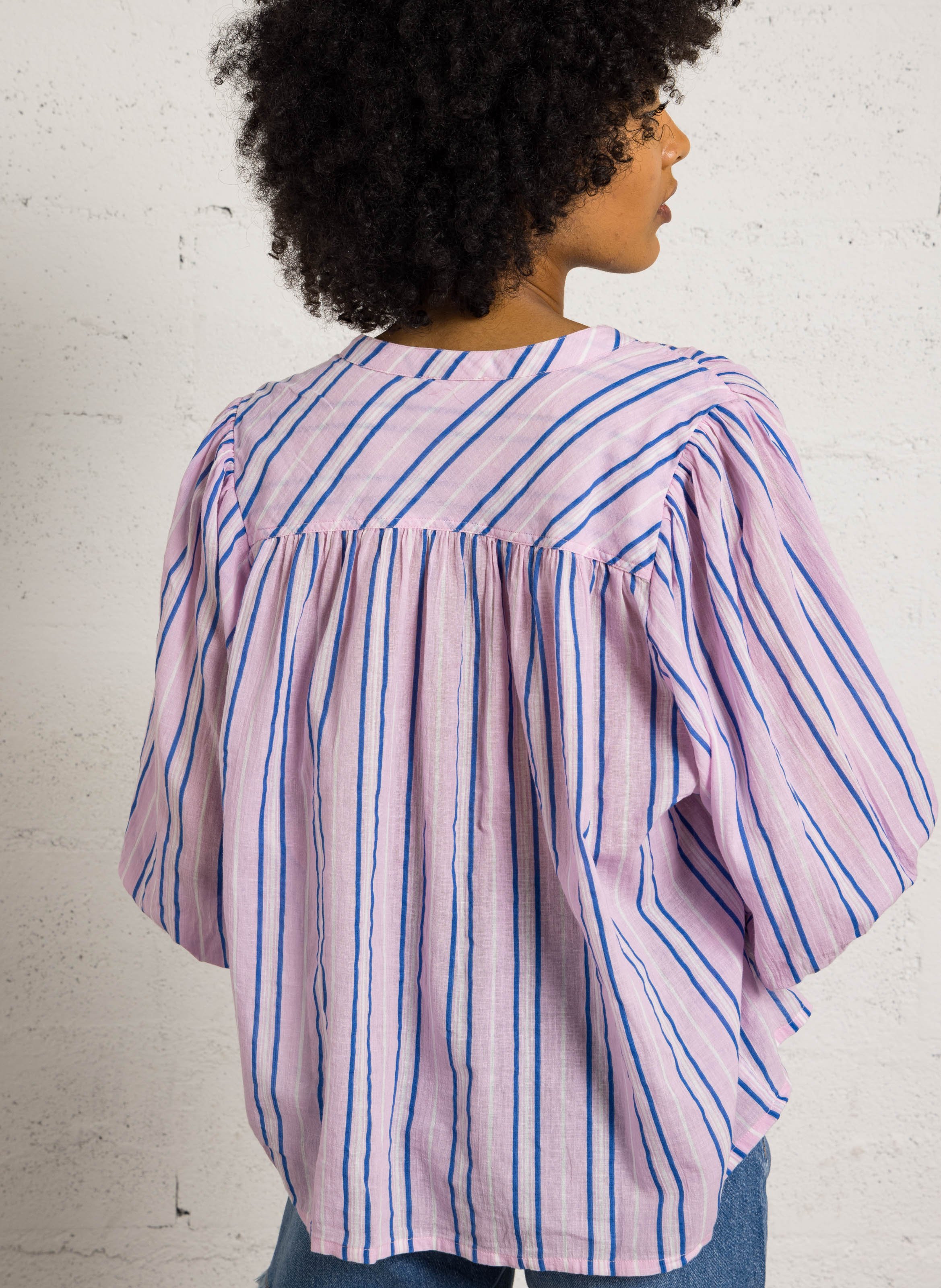 Blouse col tunisien à rayures MAISON 123 Rose