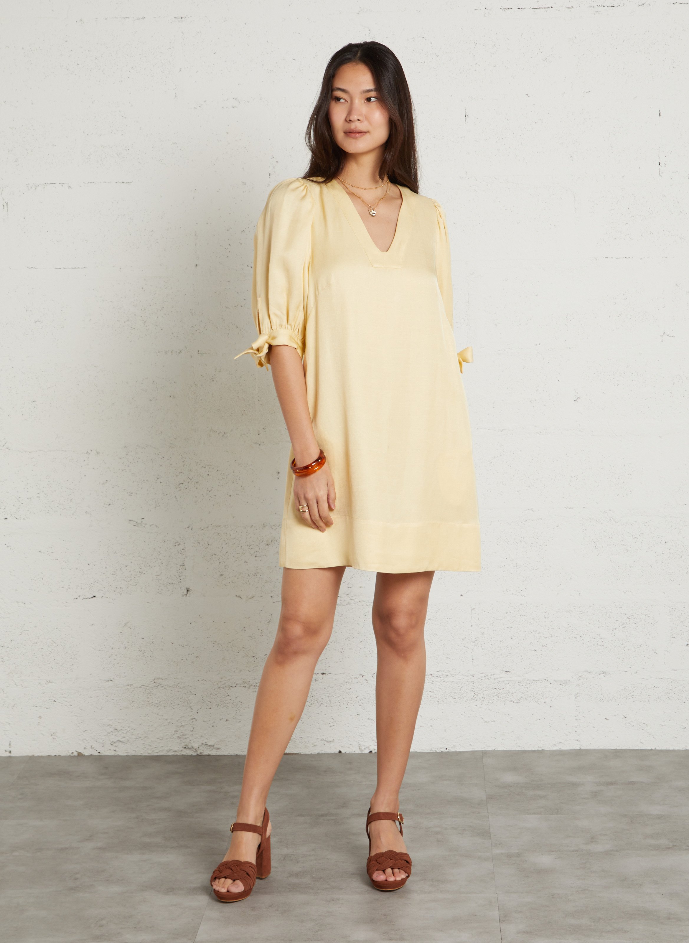 Robe courte col V unie  MAISON 123 Jaune