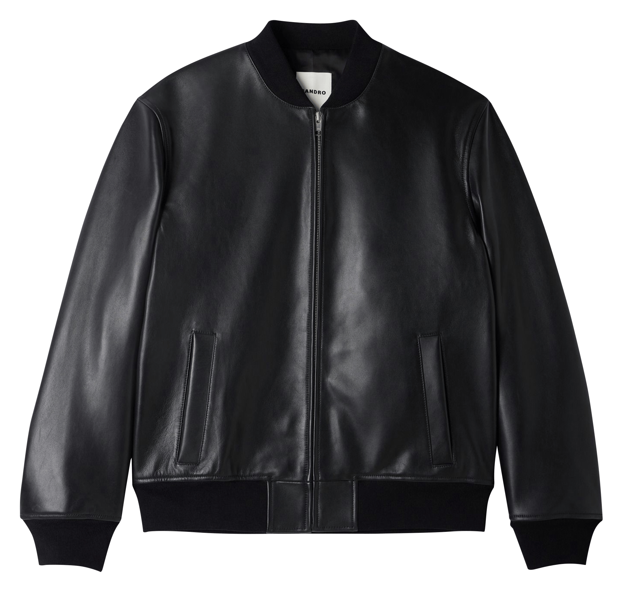 Blouson col teddy en cuir SANDRO Noir