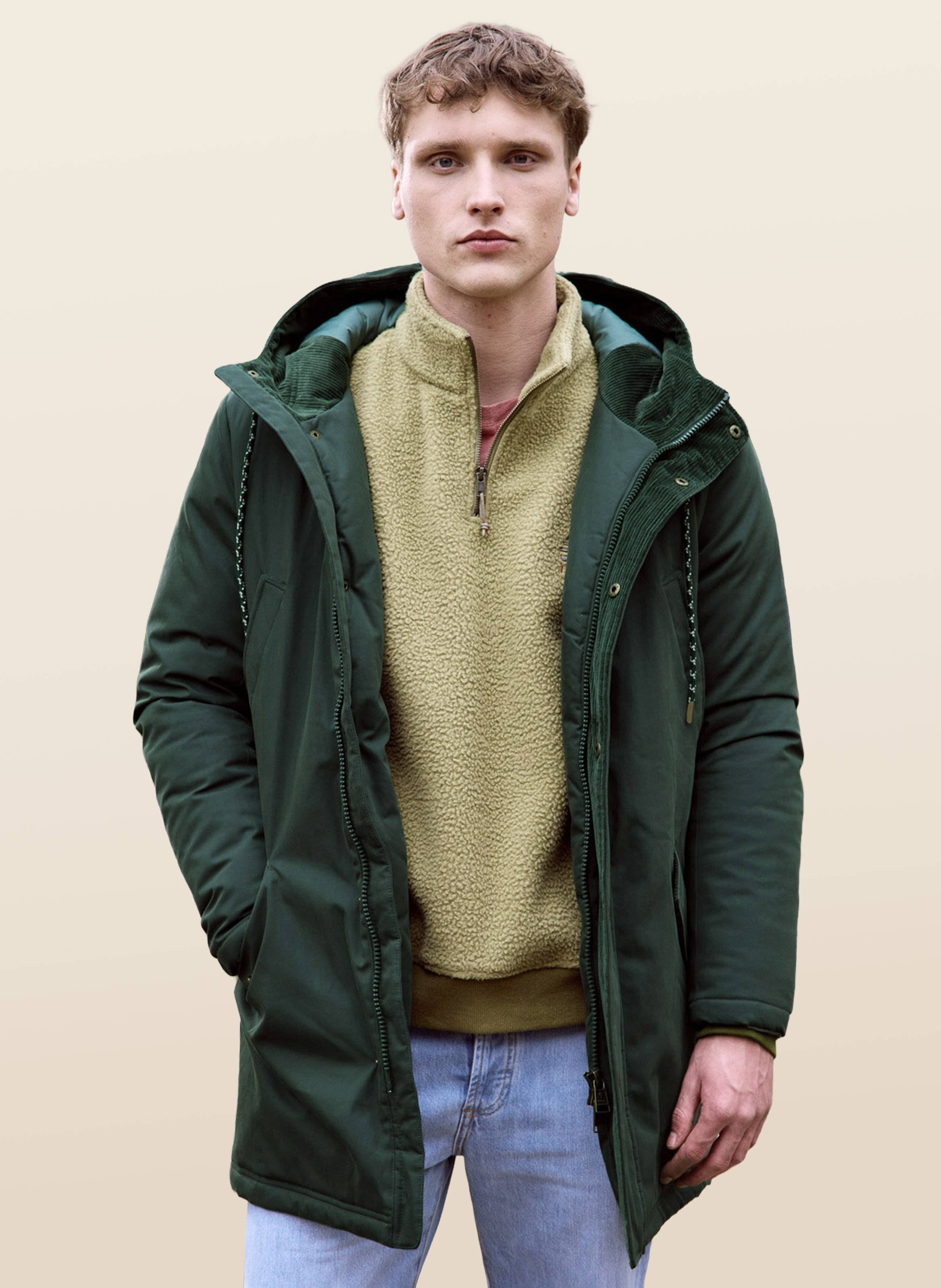 Parka mi-longue à capuche en coton mélangé FAGUO Vert