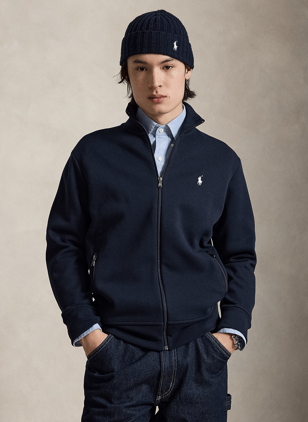 Straight high-neck cotton blend vest POLO RALPH LAUREN Blue