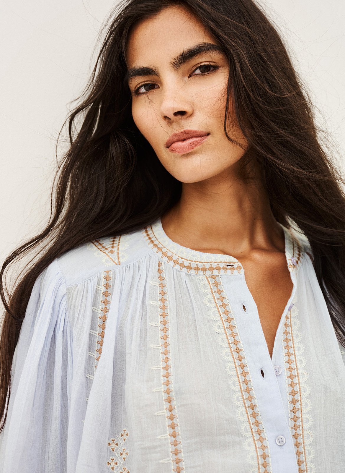 Oversized ronde hals blouse in geborduurd katoen BA&SH Blauw