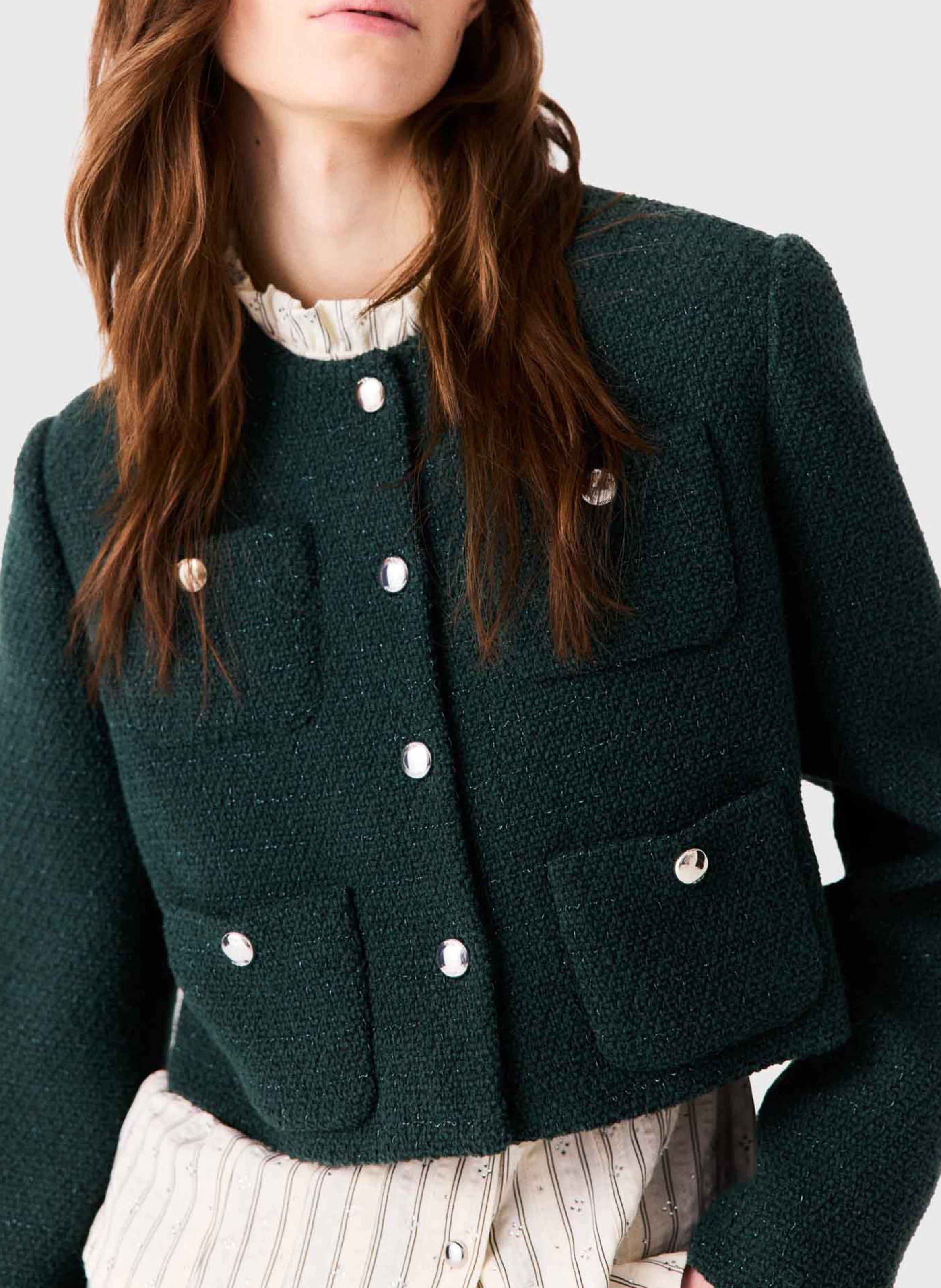Veste courte en coton mélangé MAJE Vert