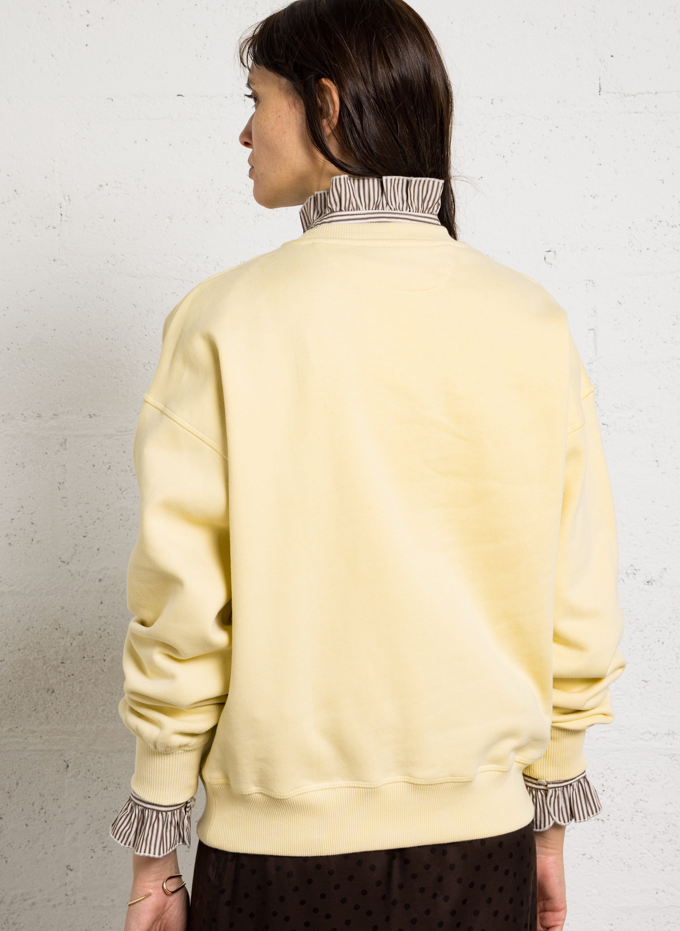 Wijde, katoenen sweater met zeefdruk THE NEW SOCIETY Geel