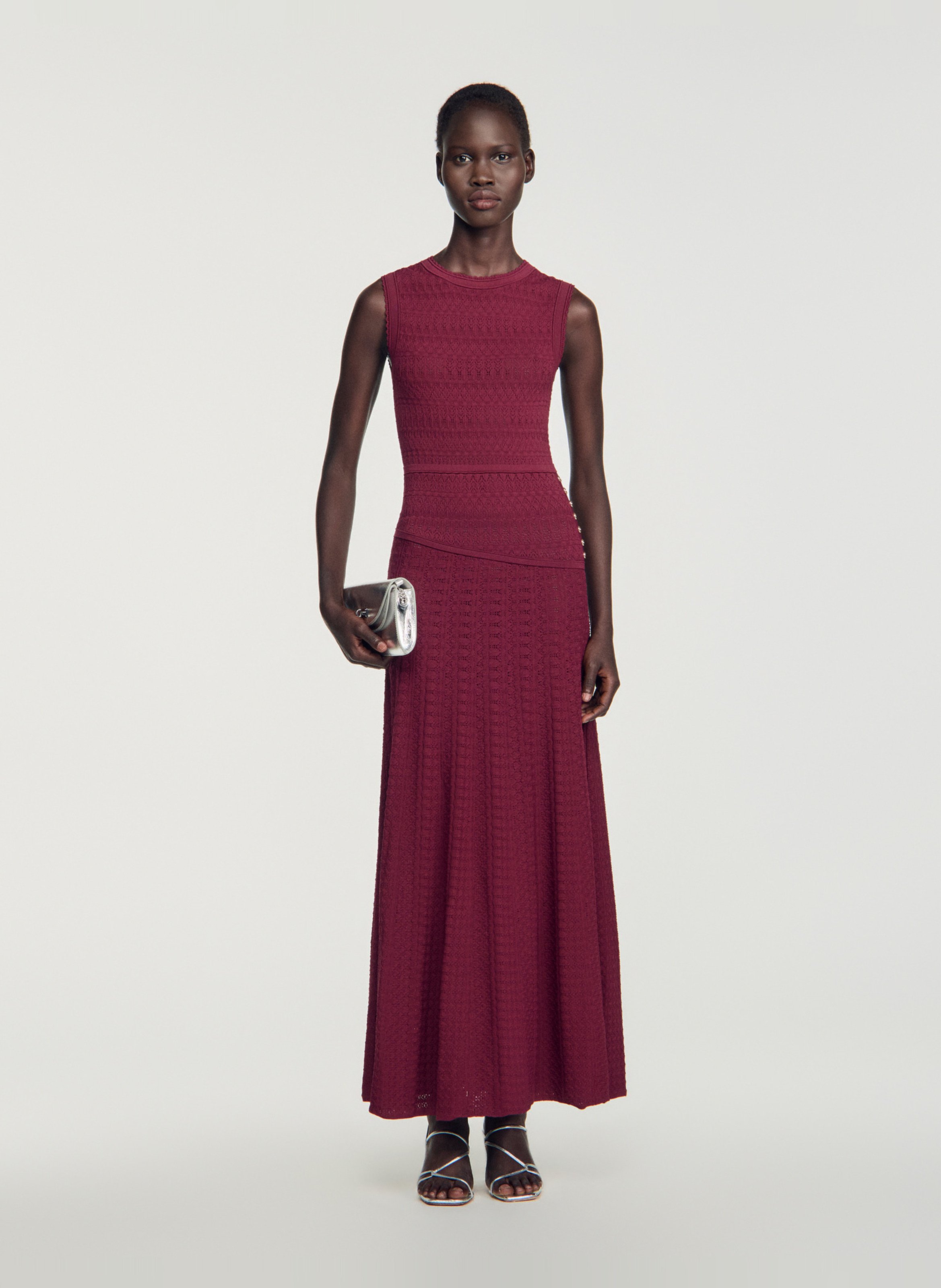 Robe longue col rond SANDRO Rouge