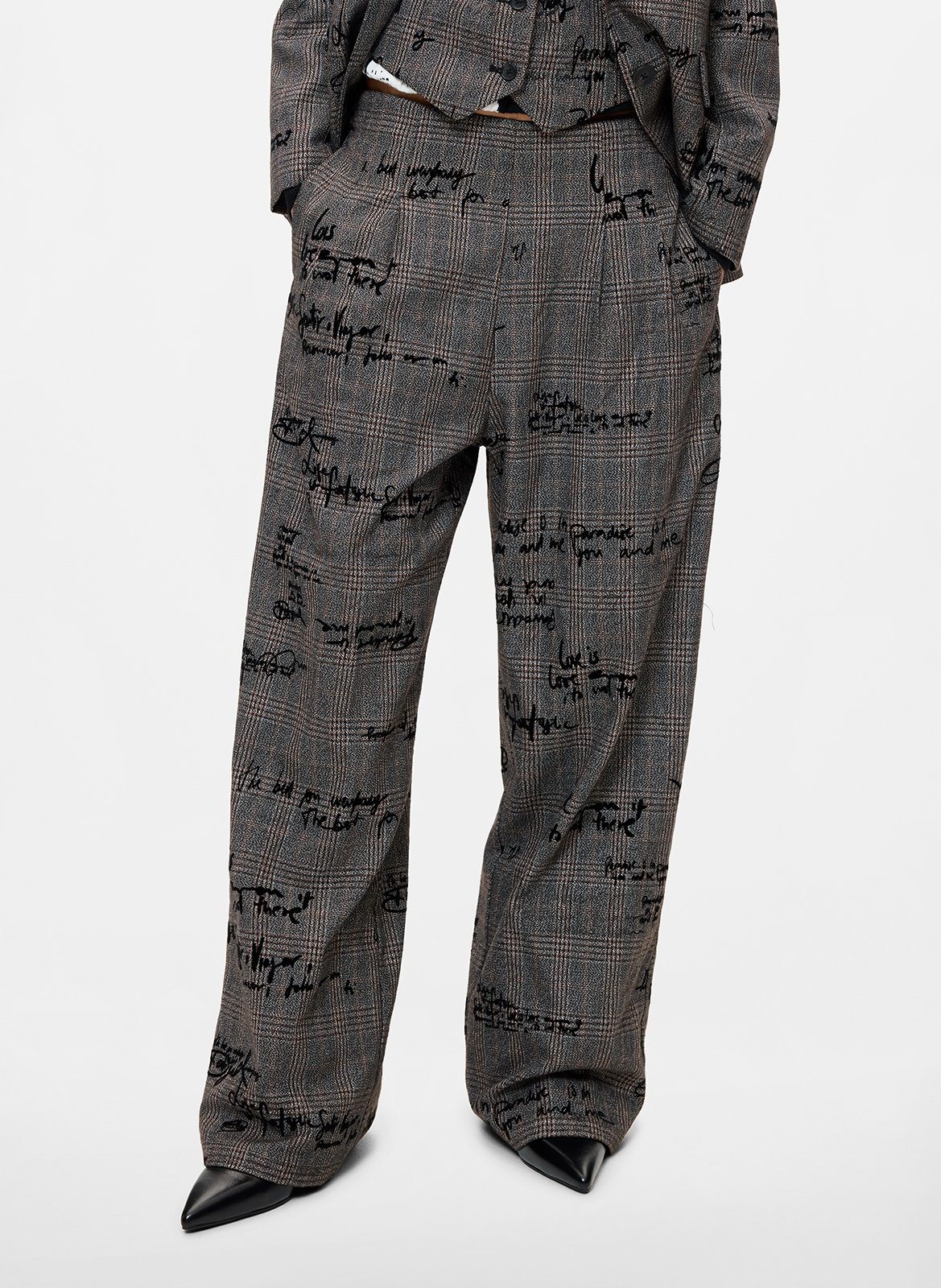 Straight Wide Leg Checked Print Pants DESIGUAL Black