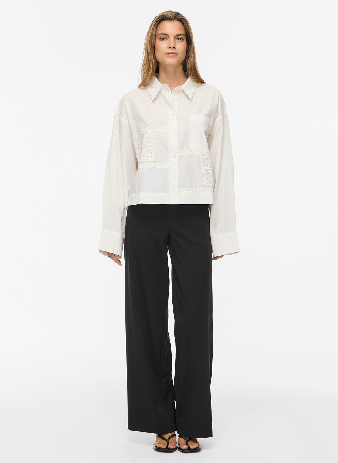 Straight shirt with embroideries VILA Beige