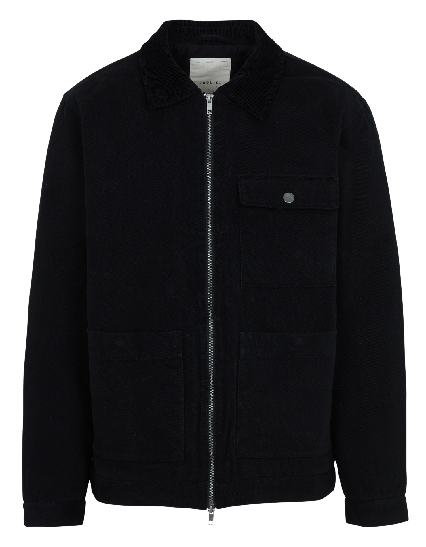Straight cotton jacket with ribbed collar SOLID Black