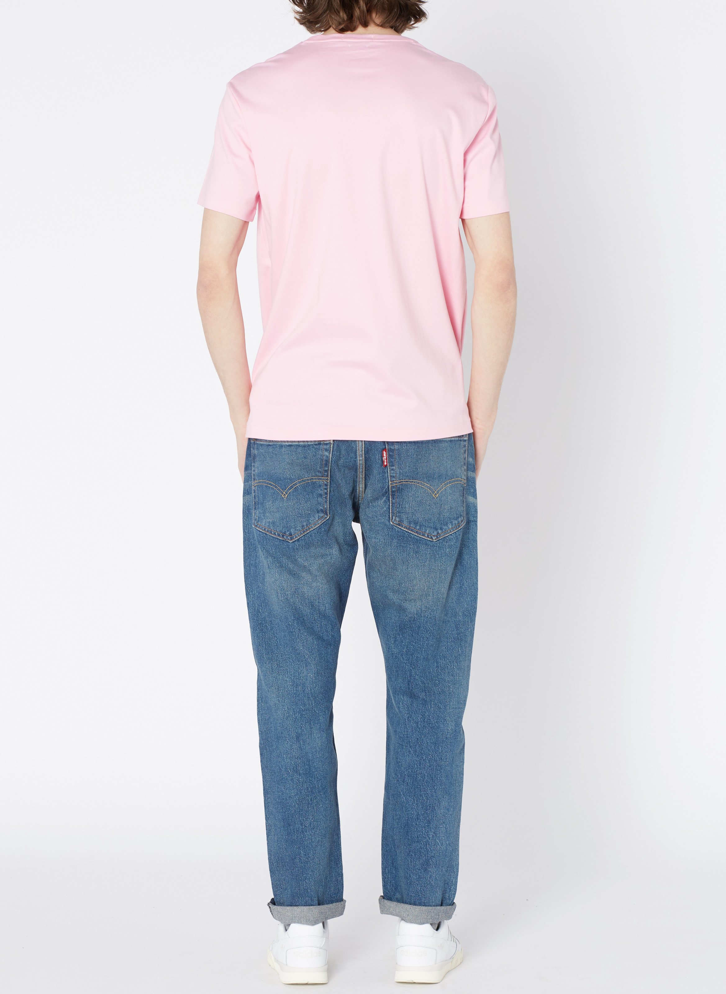 Round-neck slim-fit pima cotton T-shirt with Pony Player Pink