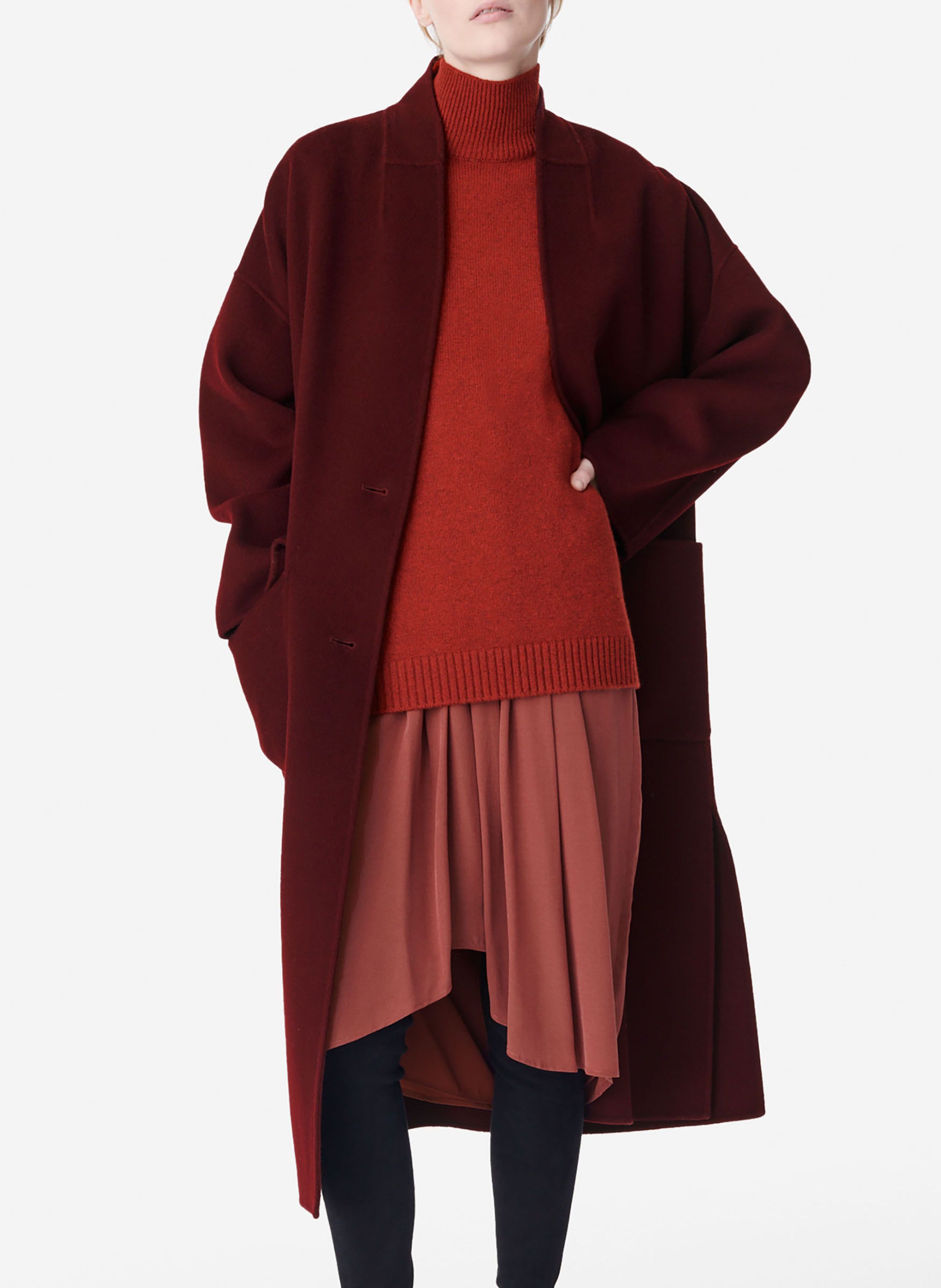 High-neck Wool-blend Coat Bordeaux Vanessa Bruno - Women