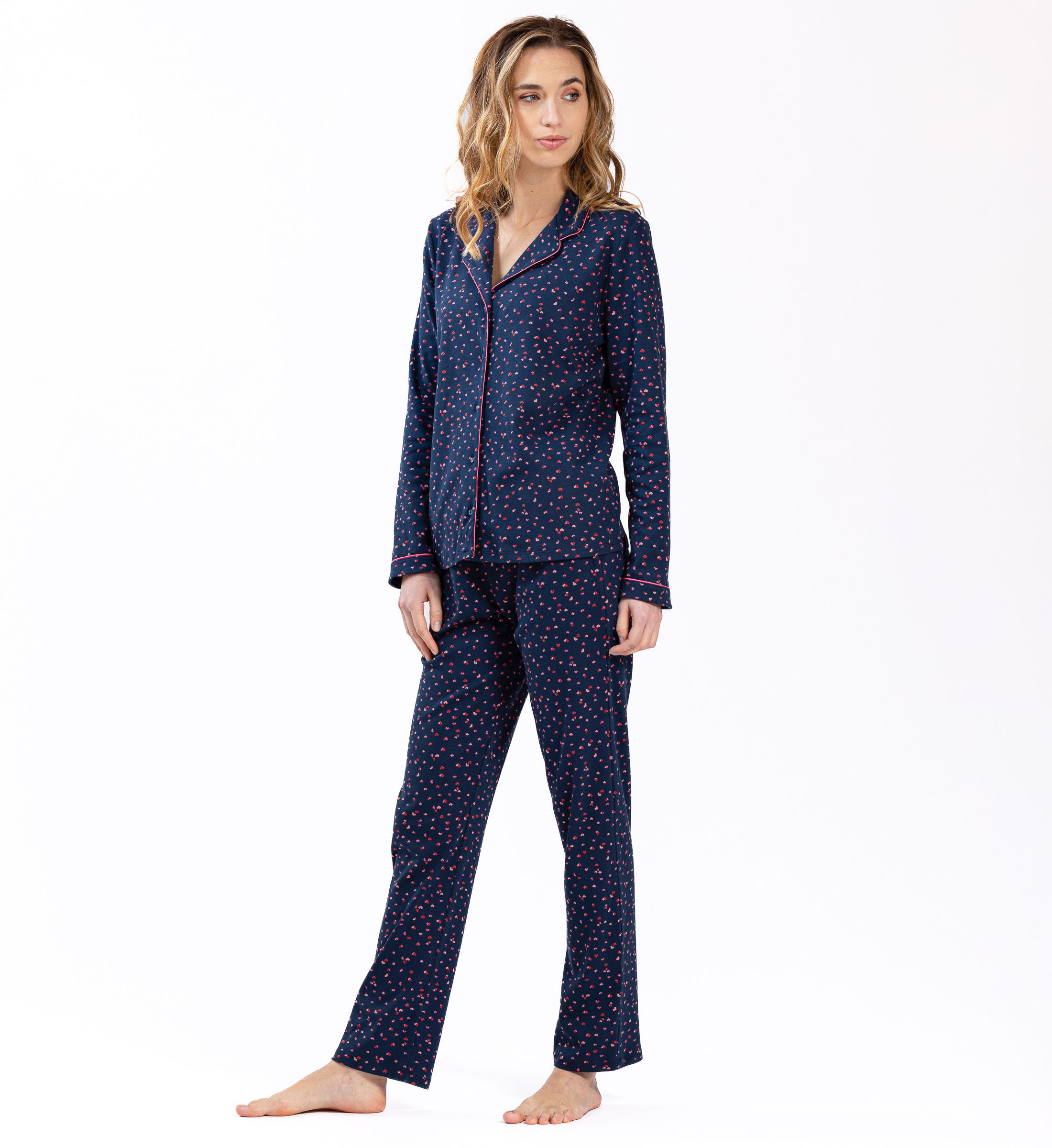 Pyjama boutonn en coton Bleu