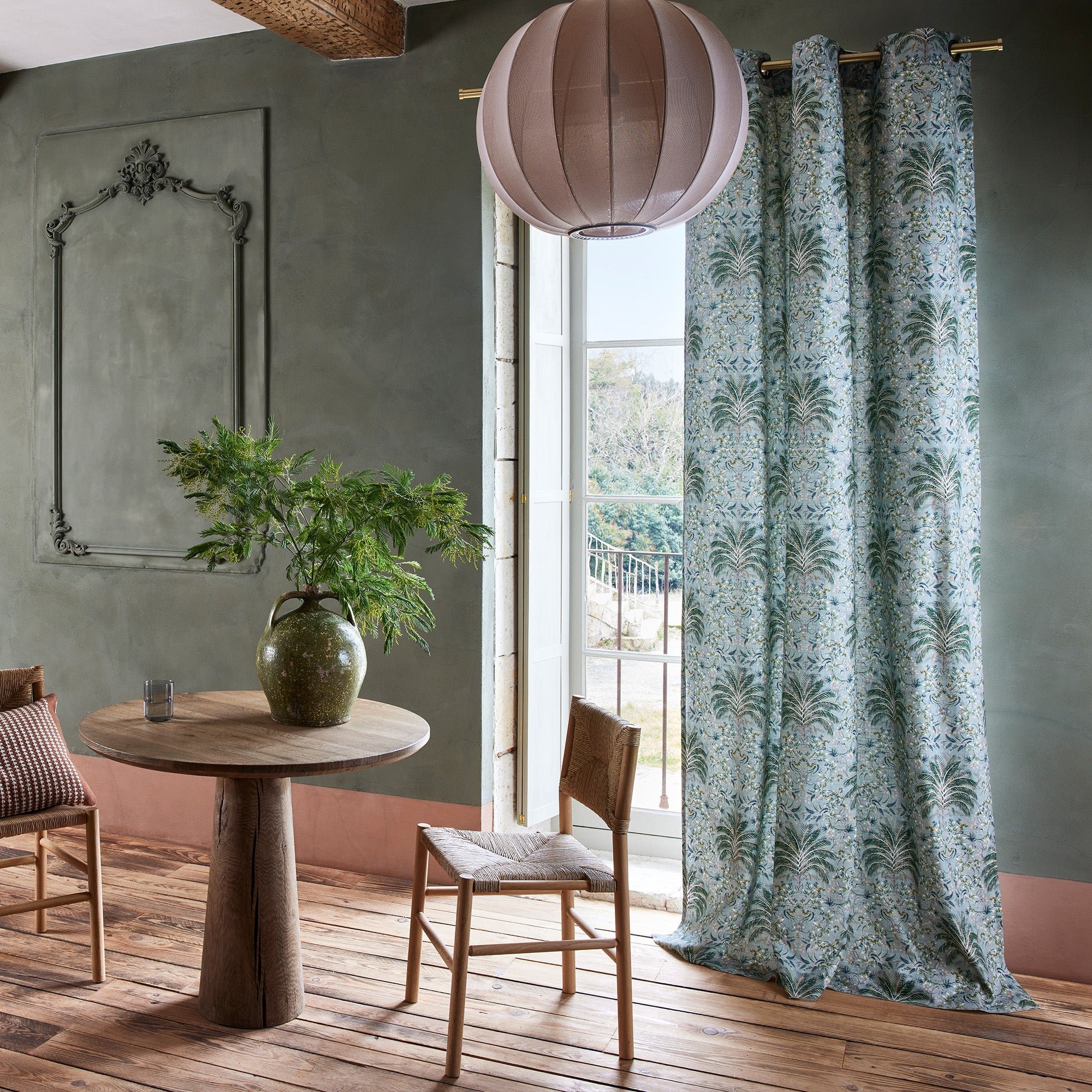 UBARI - Cotton curtain with gold eyelets MADURA Green