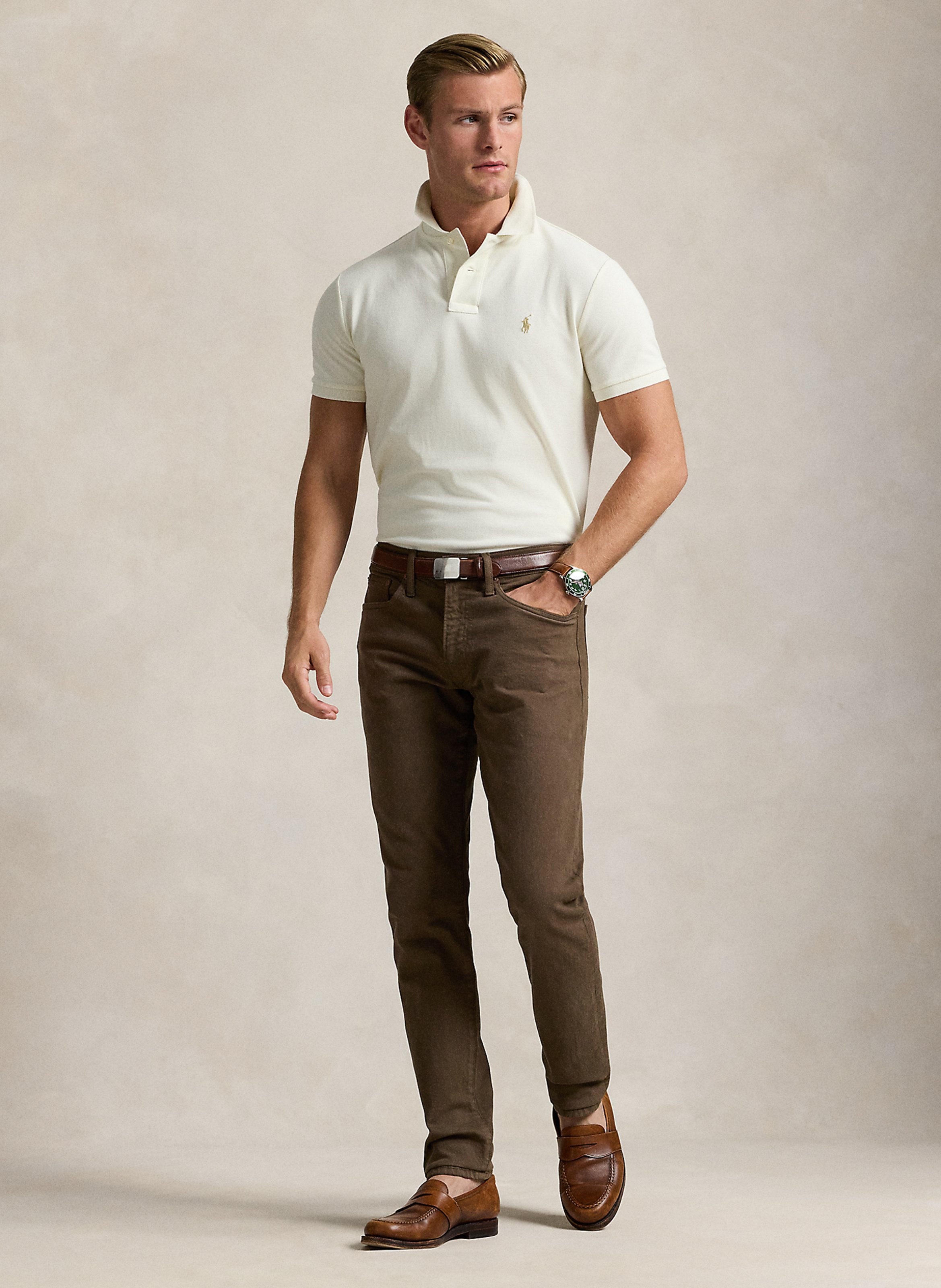Custom-fit piqué cotton polo POLO RALPH LAUREN Beige