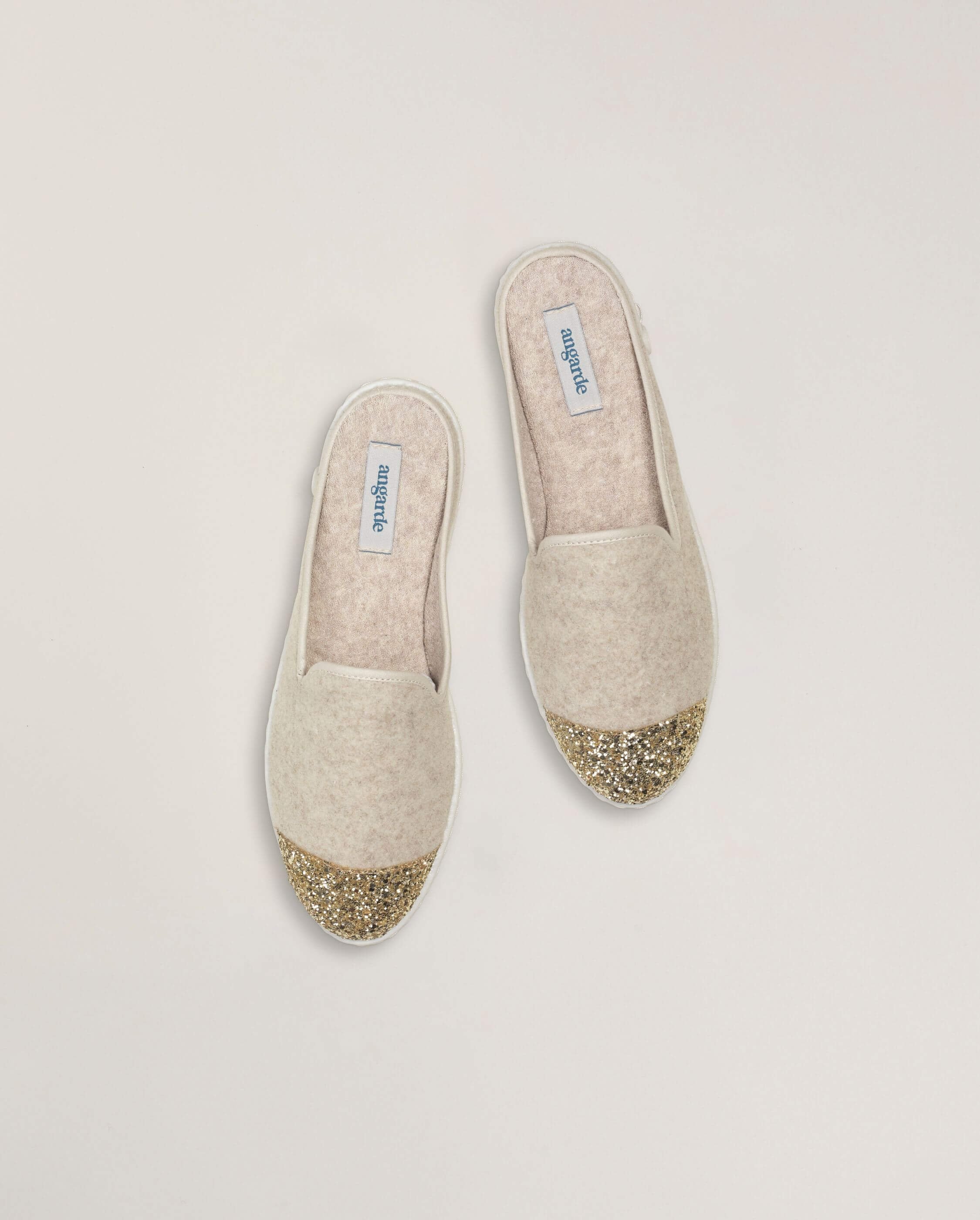 Women's wool mules, beige sequins ANGARDE Beige
