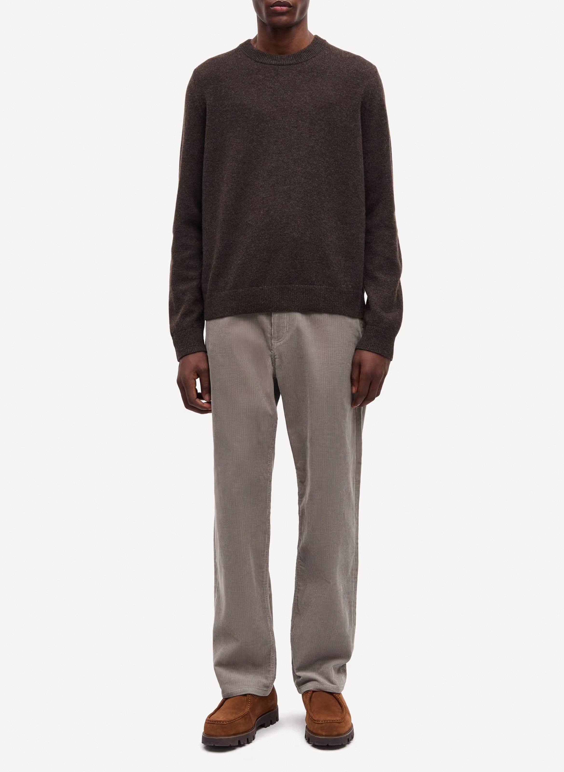 Pull col rond en laine mérinos SAMSOE SAMSOE Marron