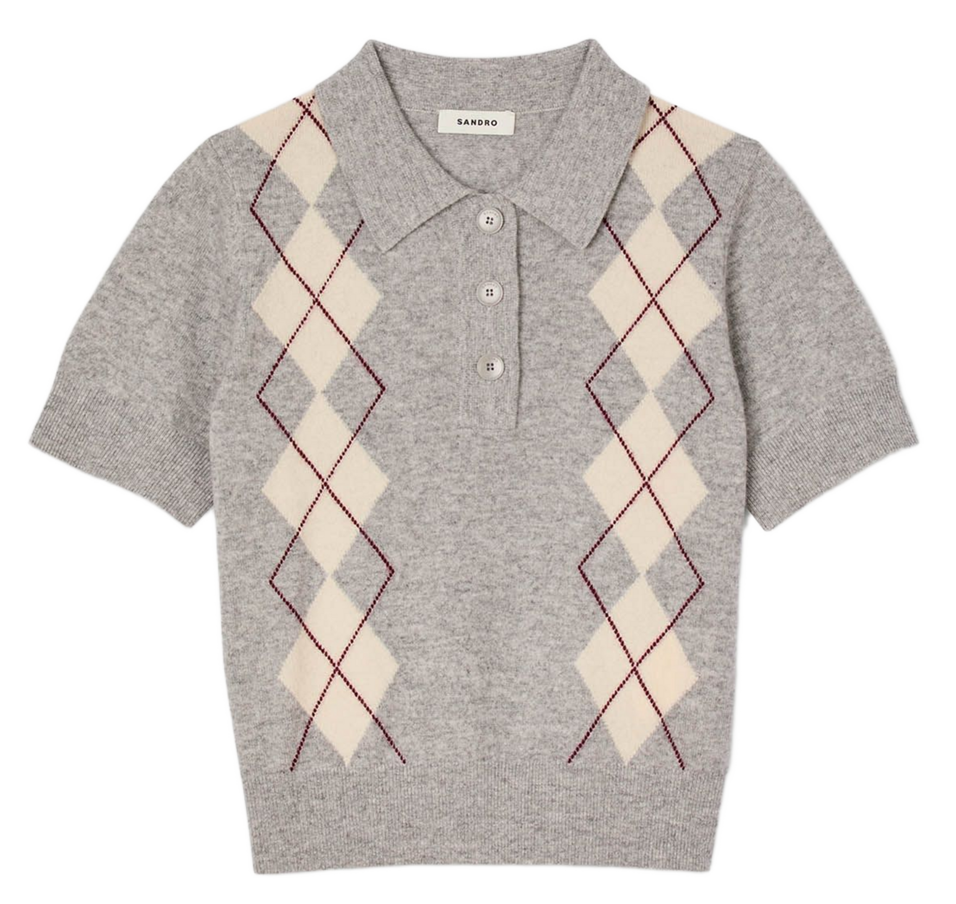 Pull droit col polo en laine et cachemire SANDRO Gris
