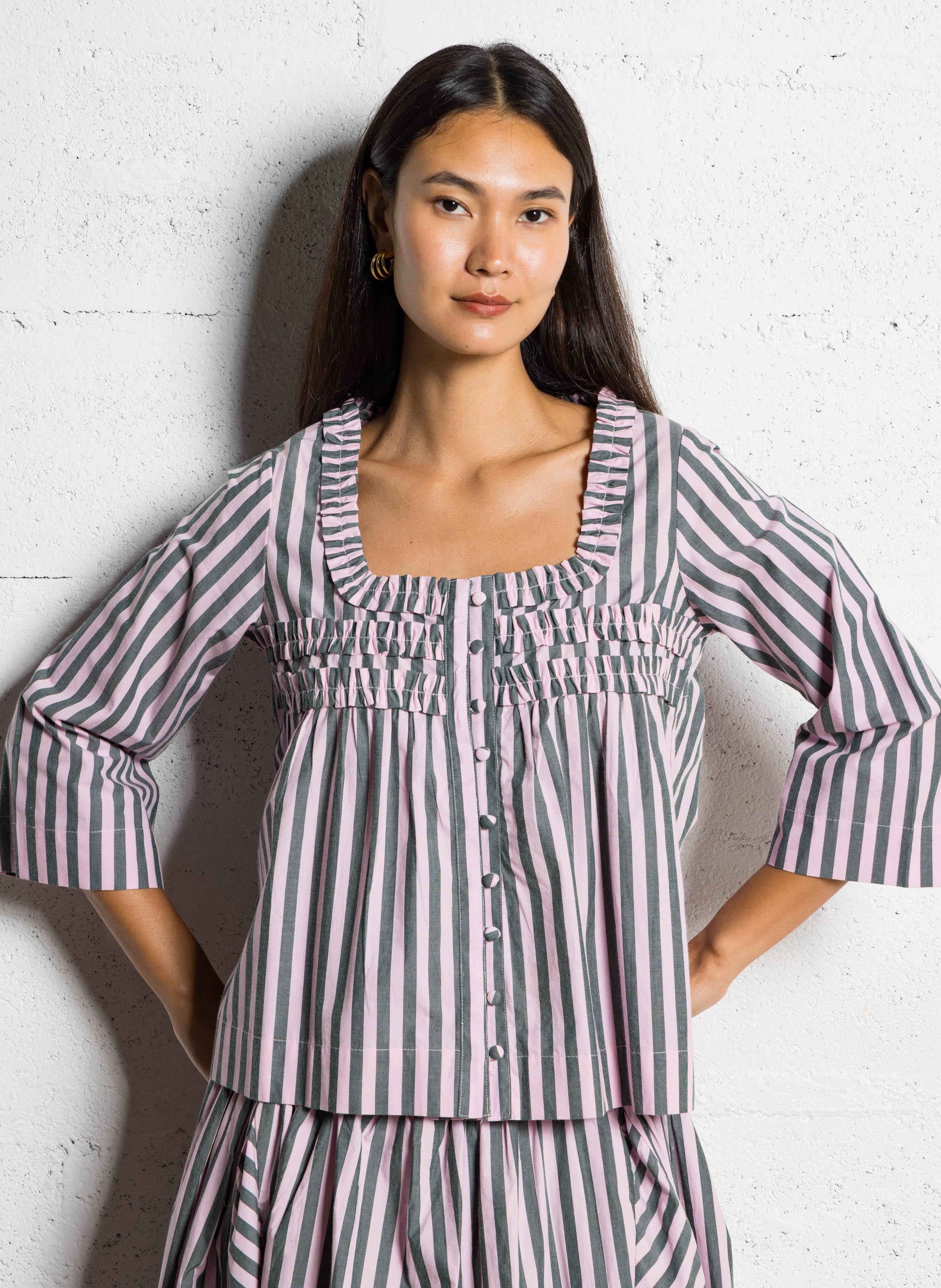 Blouse col carré rayée en coton bio DAMSON MADDER Multicolore