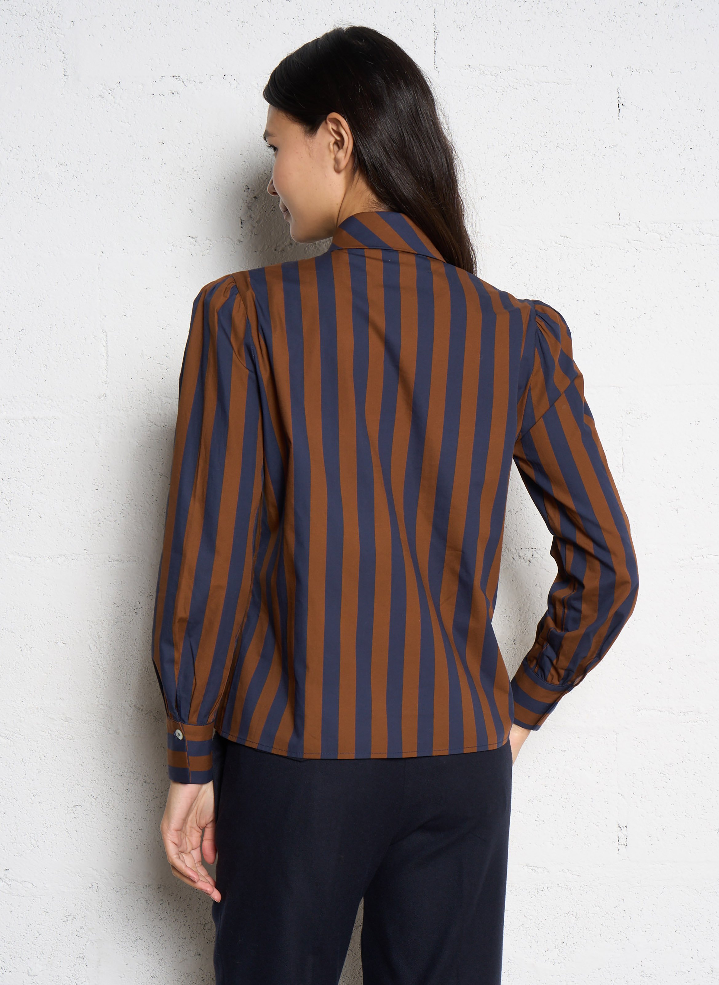 Cotton shirt with pussy-bow collar SOPHIE+LUCIE Blue