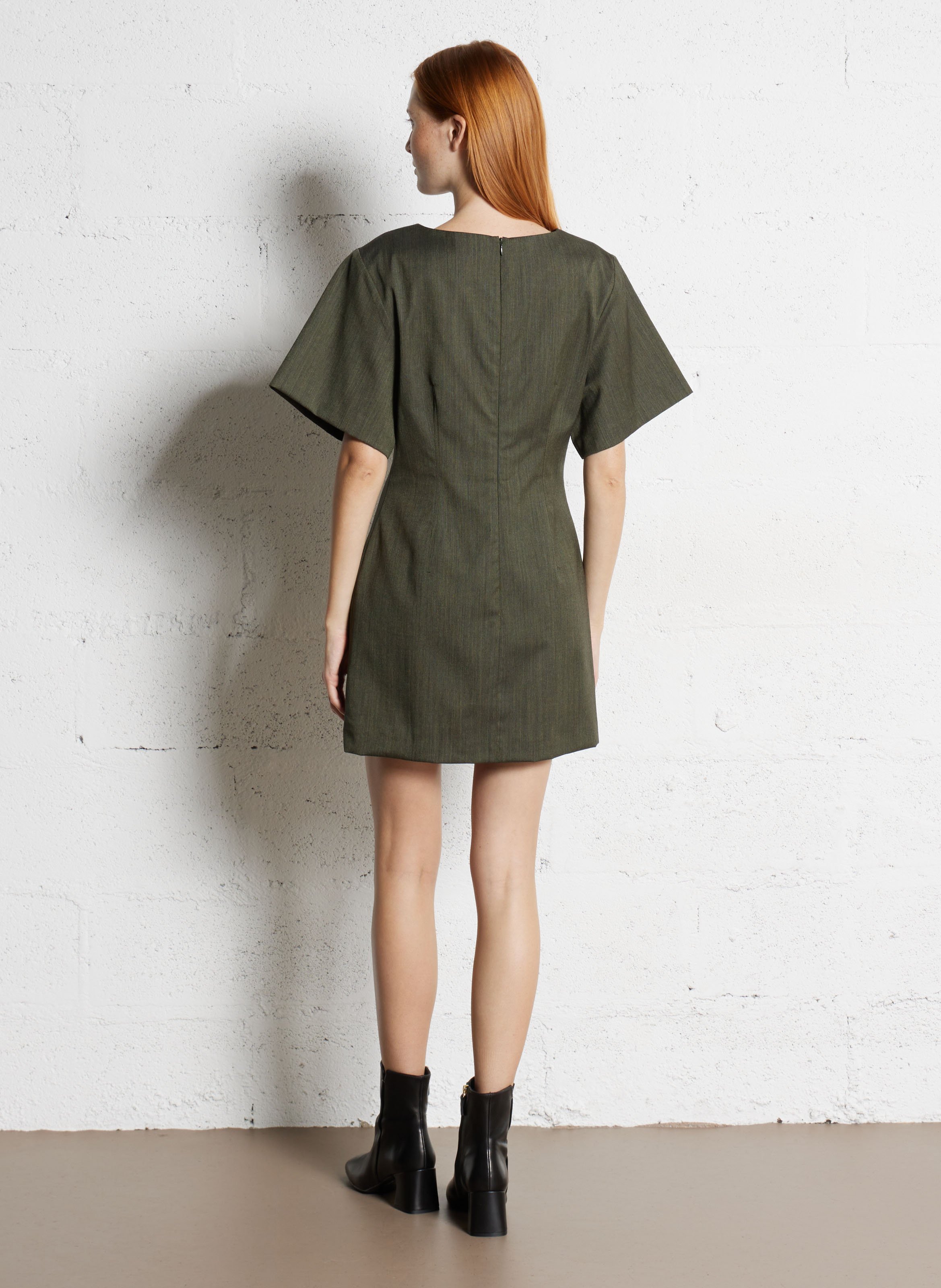 Short round-neck wool-blend dress SOEUR Khaki