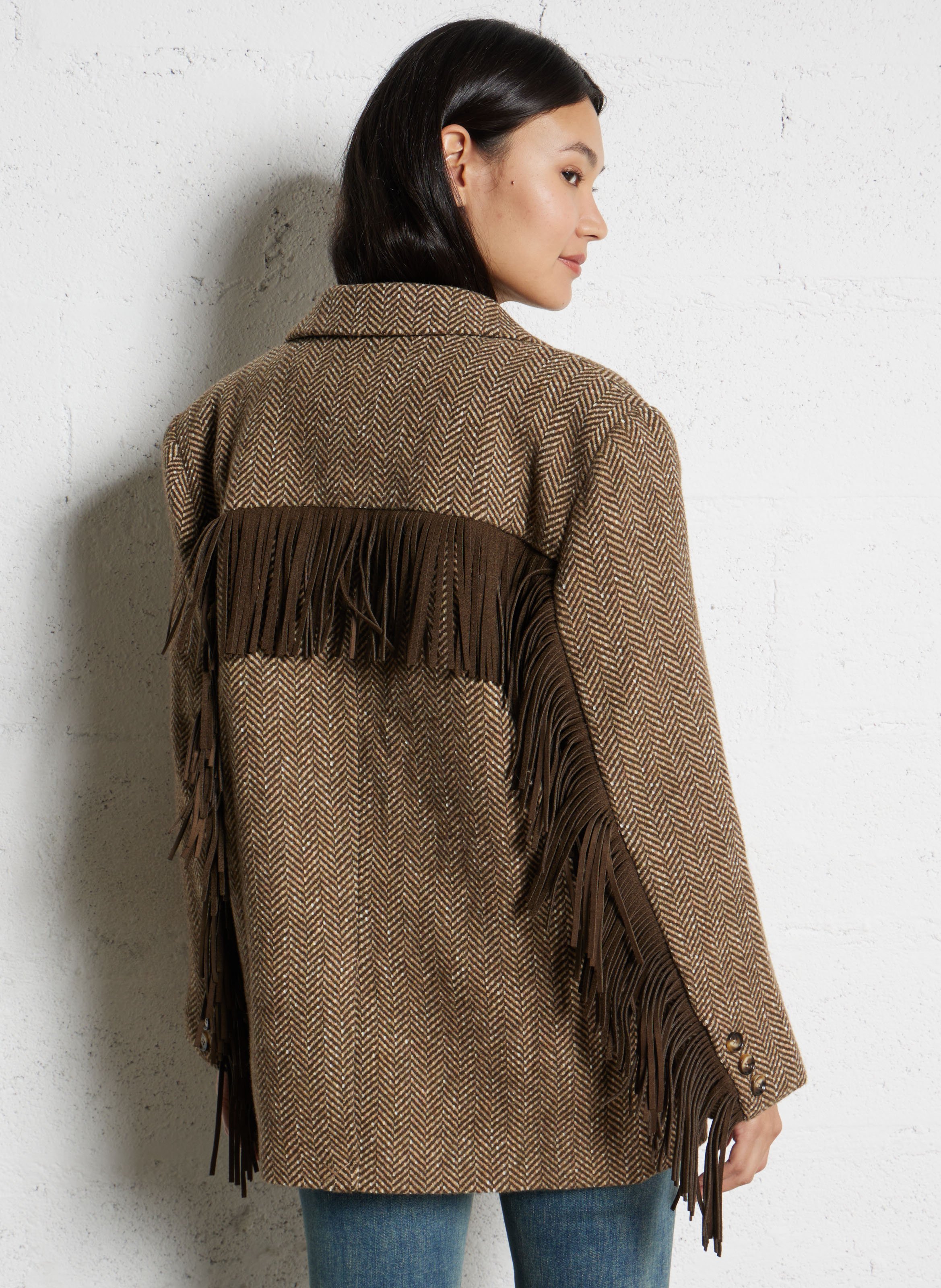 Veste tailleur droite à chevrons LA PETITE ETOILE Marron