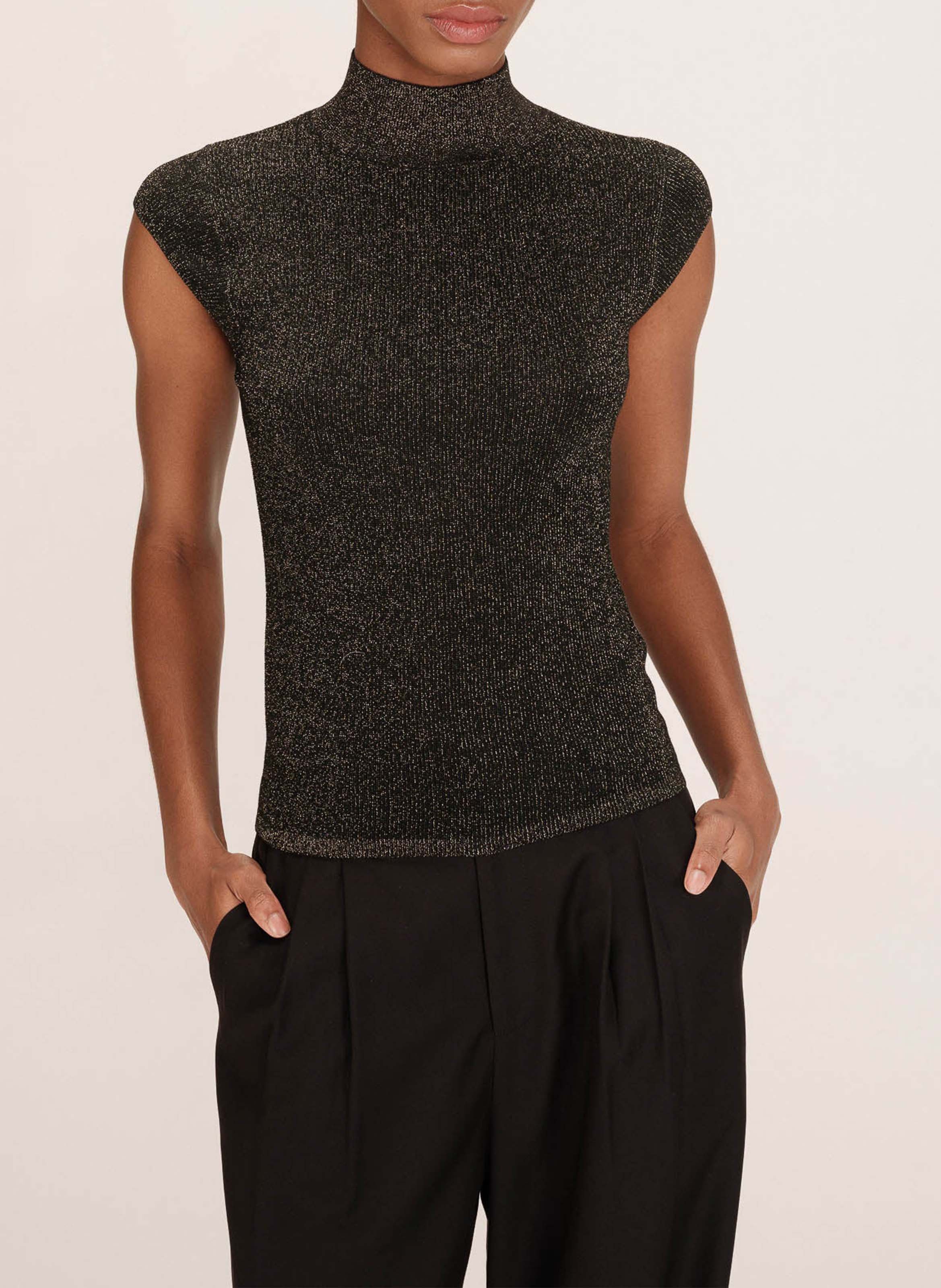 Top droit col montant en maille pailletée GRACE ET MILA