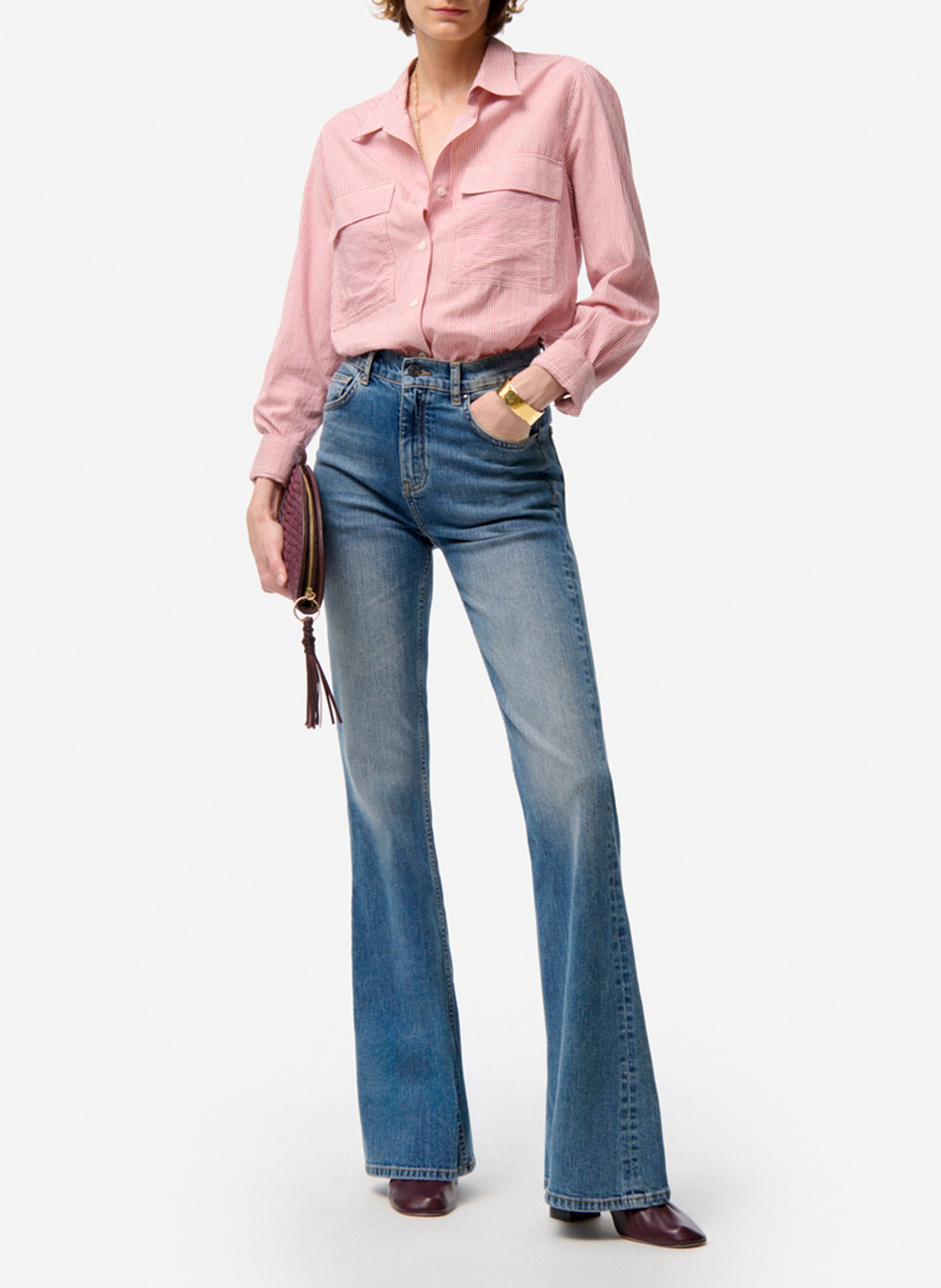 Straight-cut striped cotton shirt with classic collar VANESSA BRUNO Pink