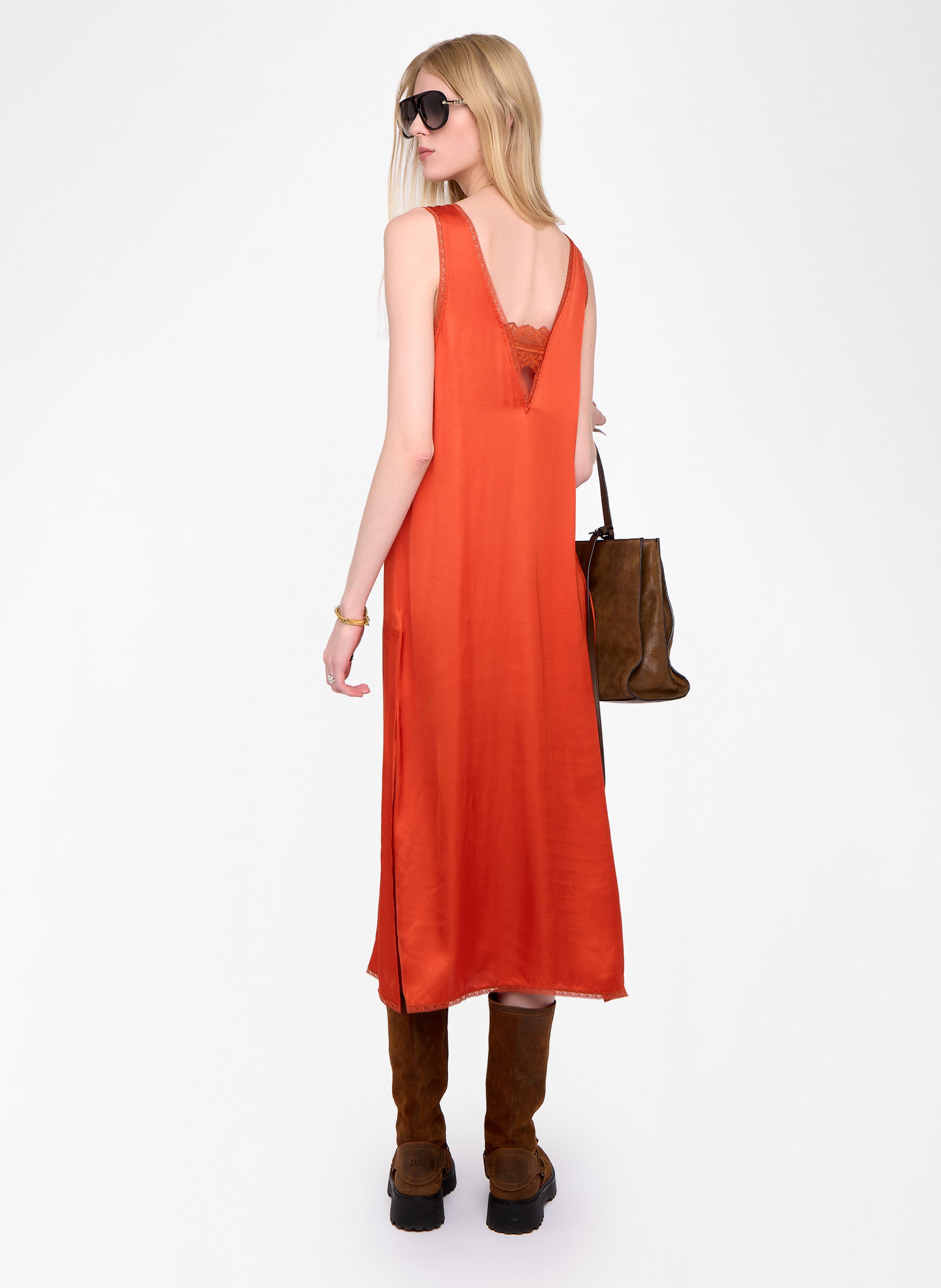 Robe midi fendue à détails dentelle ZADIG&VOLTAIRE Orange