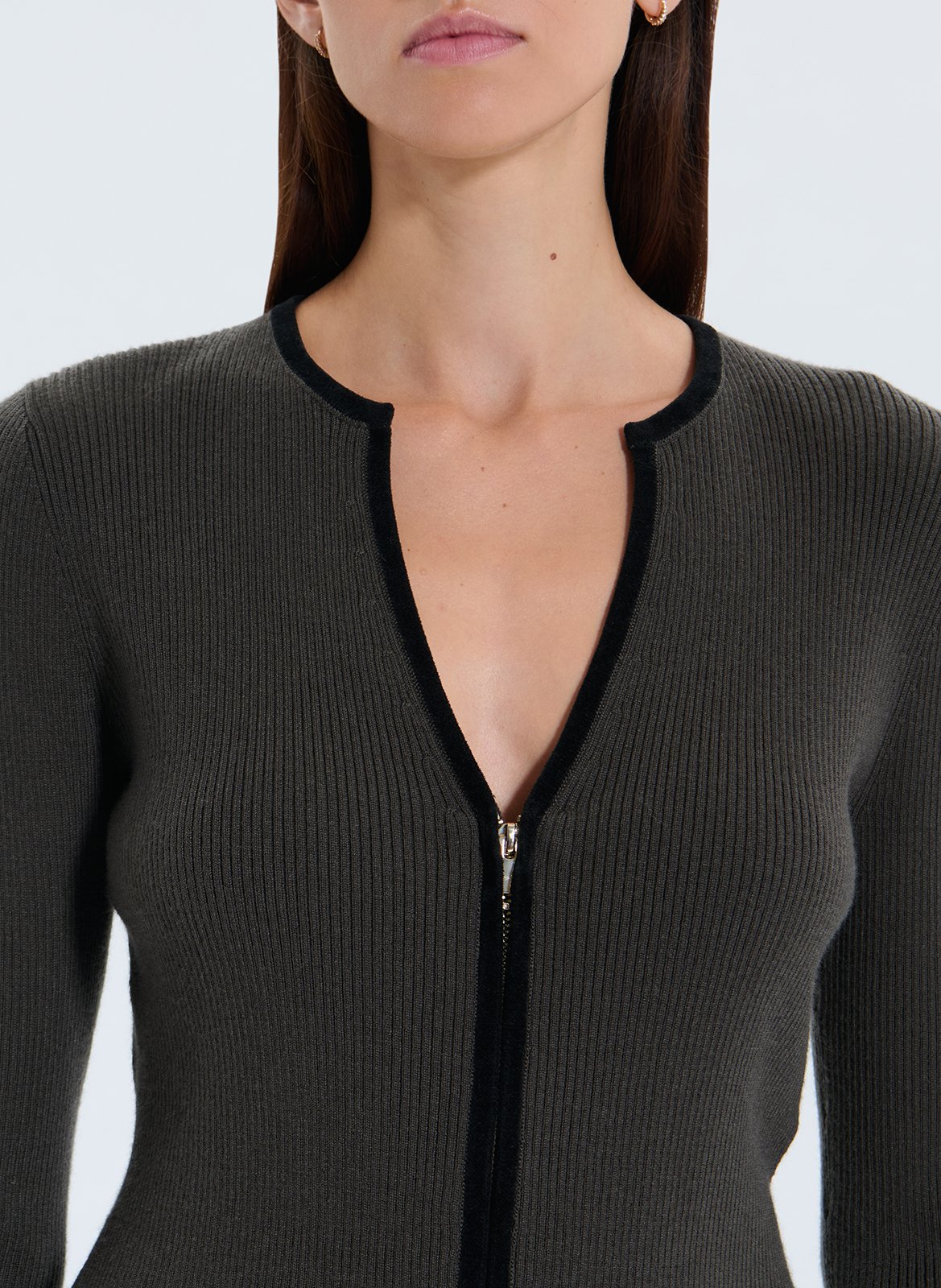 Fitted V-neck ribbed knit vest ZAPA Khaki