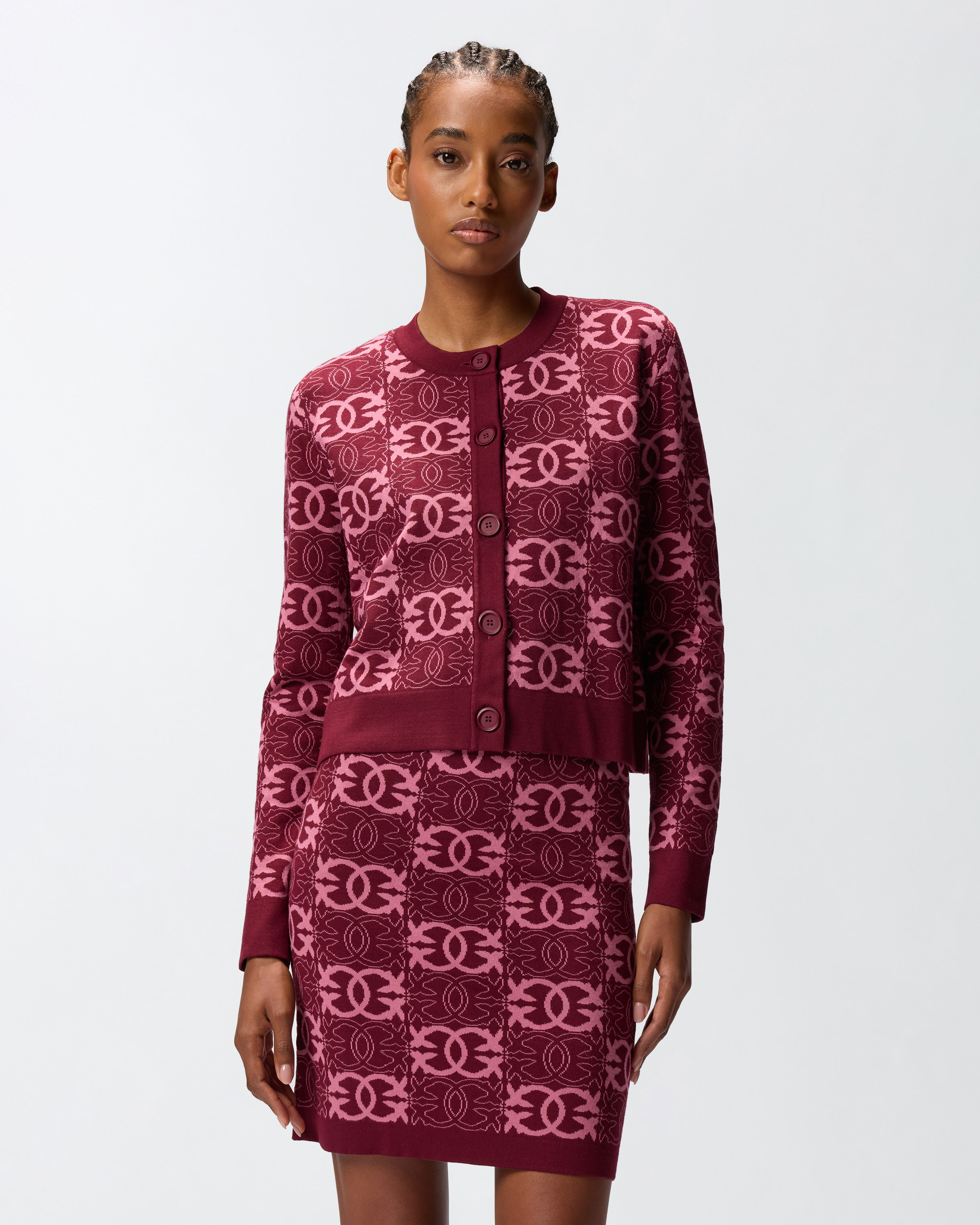 Cardigan with love birds logo PINKO Purple